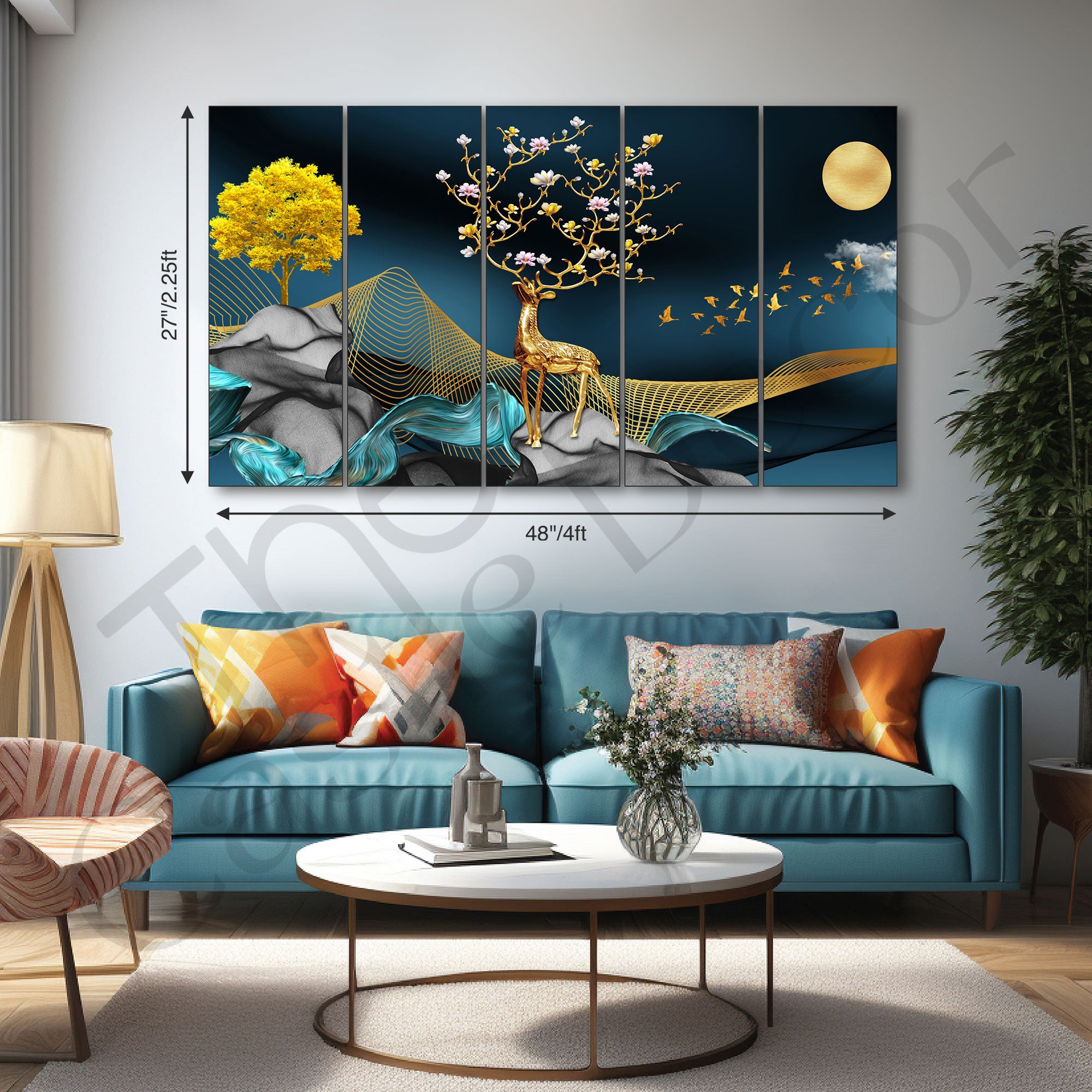 Golden Deer Painting with frame Big Size Wall Art for living room,Bedroom,Drawing room,Hotels