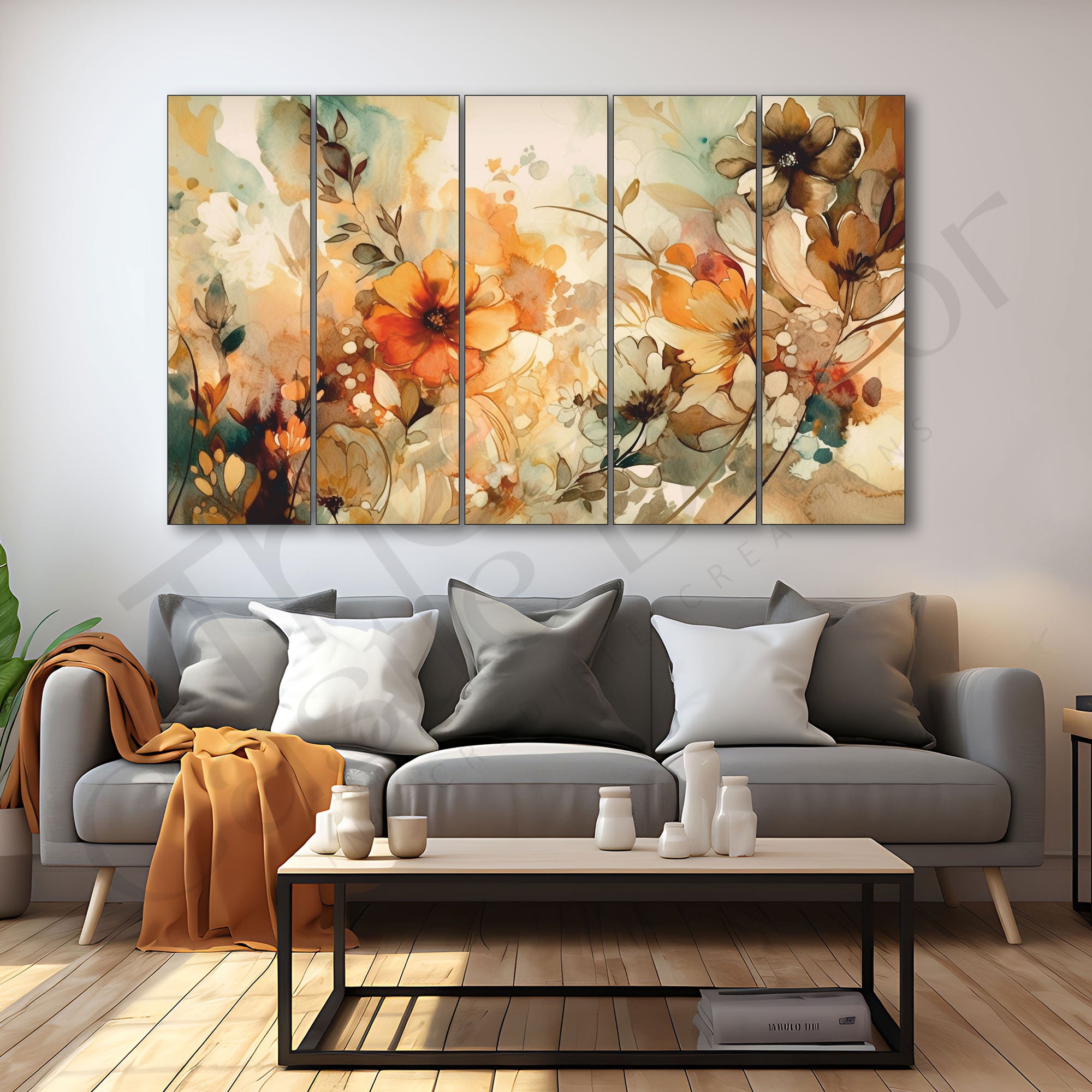 Elegant Flower Painting Set of 5 for Home Decoration