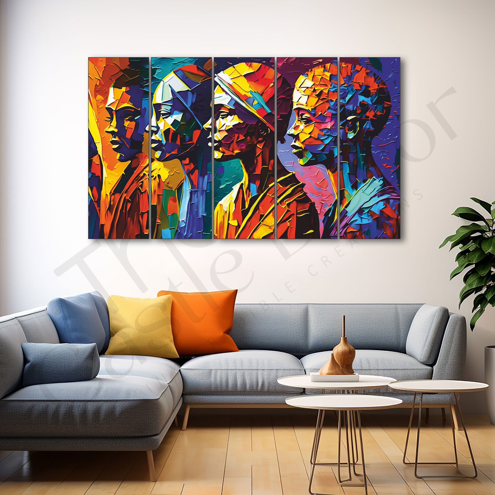 Modern African Art Painting Set of 5 for Home Decoration