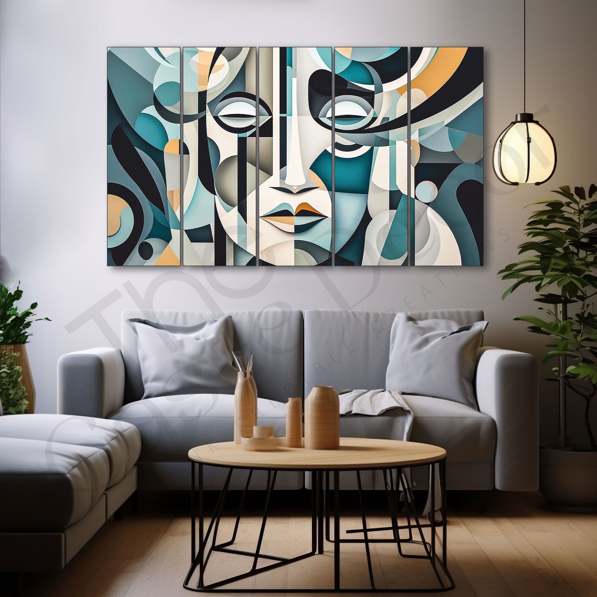 Modern Abstract Face Painting Set of 5 for Home Decoration
