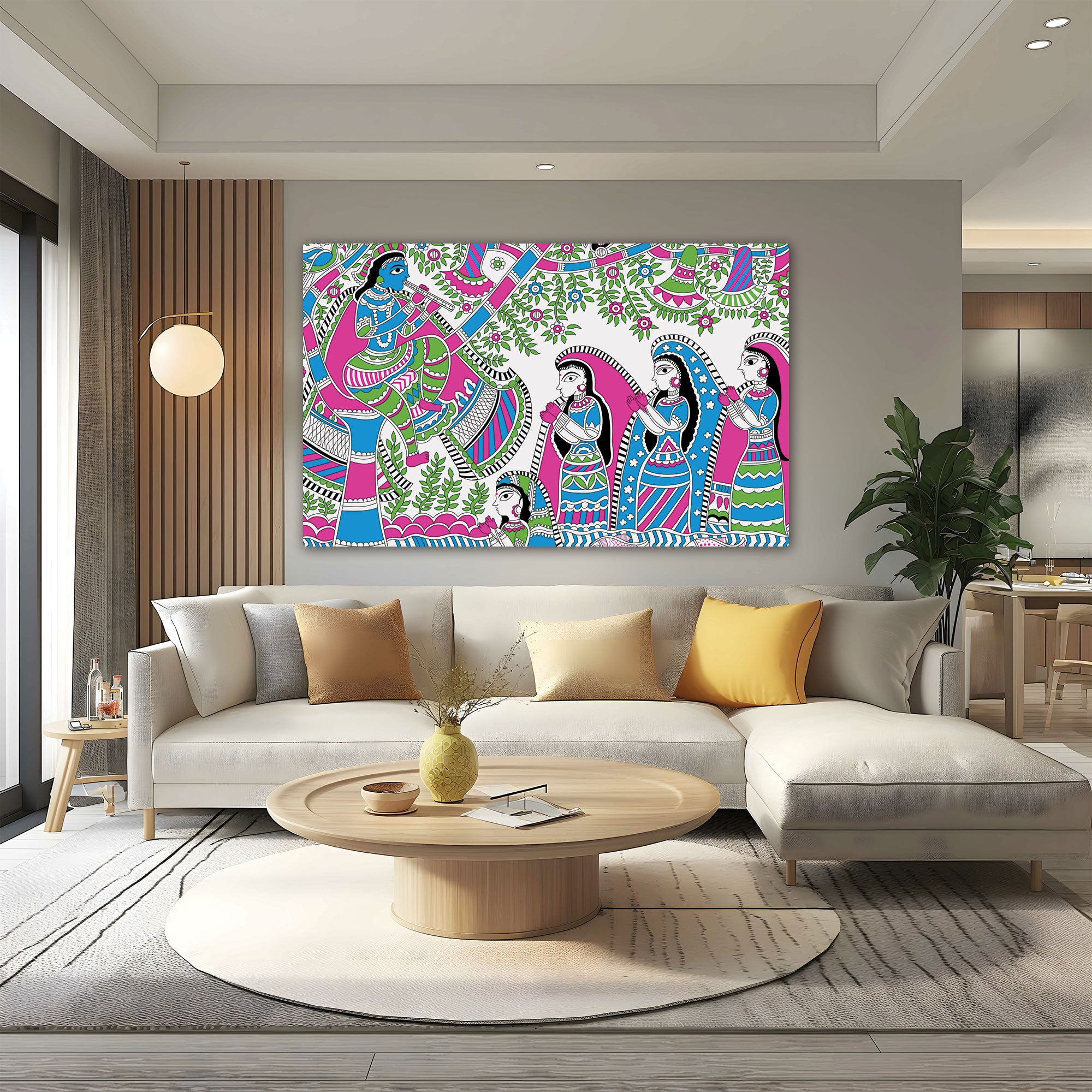 Vintage madhubani Canvas painting Big Size Wall Art for living room,Bedroom,Drawing room,Hotels