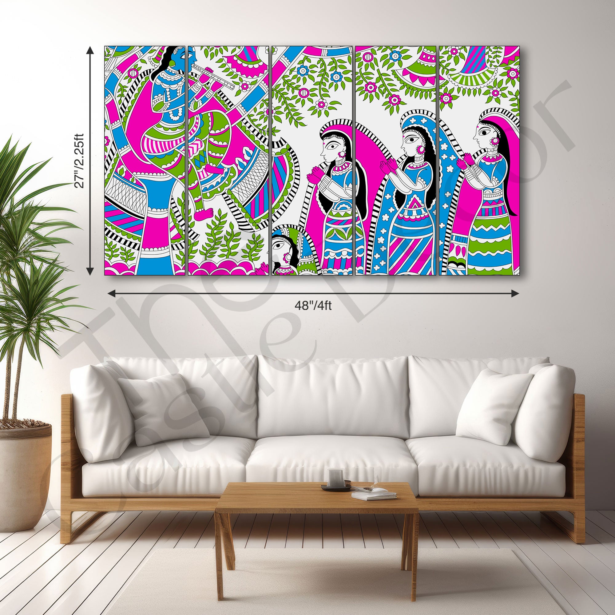 Madhubani Painting with frame Big Size Wall Art for living room,Bedroom,Drawing room,Hotels