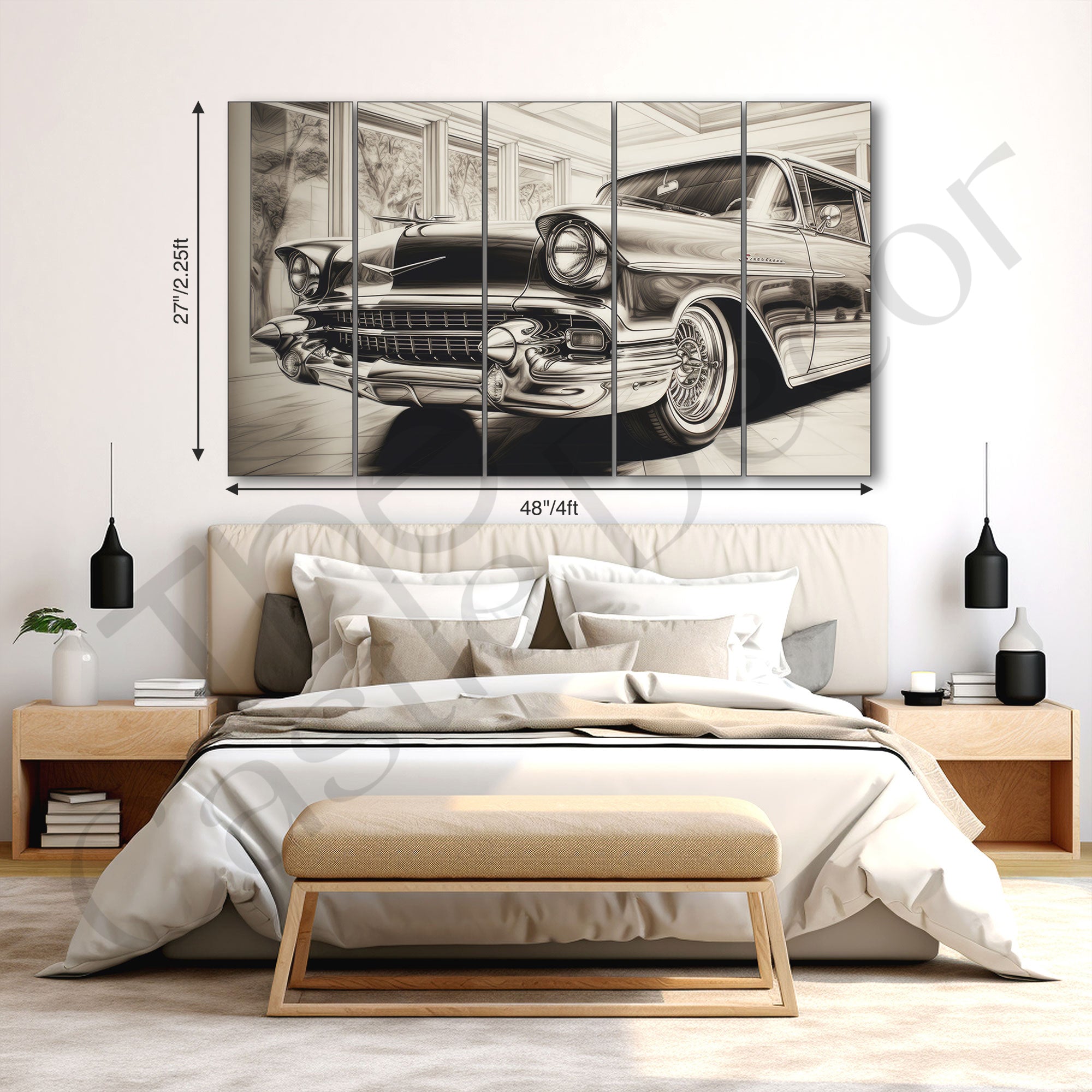 Vintage Car Painting with frame Big Size Wall Art for living room,Bedroom,Drawing room,Hotels