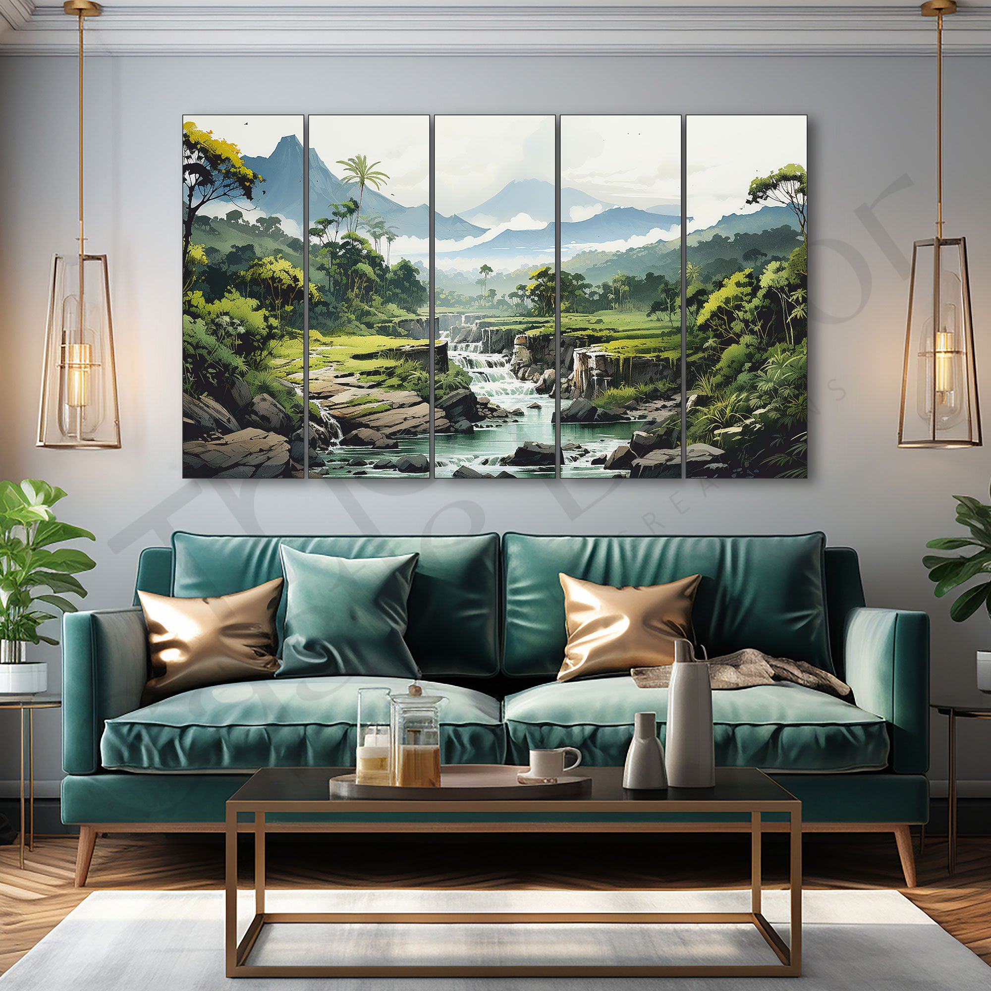 Landscape Mountains Sea Painting Set of 5 for Home Decoration