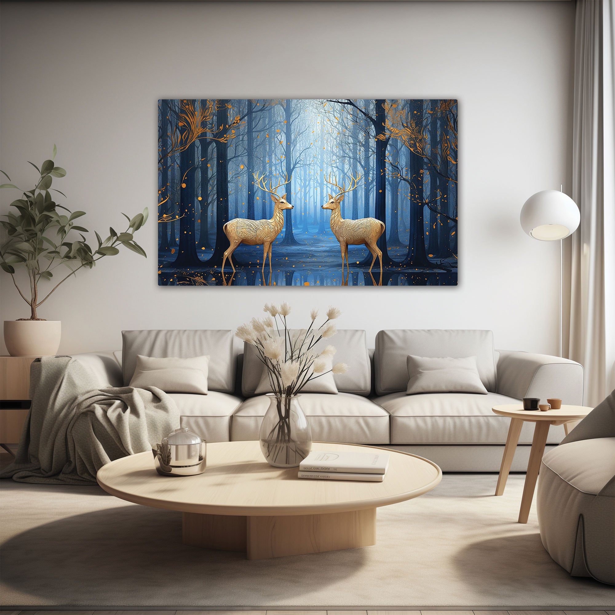 Golden deers Canvas painting with frame Big Size Wall Art for living room,Bedroom,Drawing room,Hotels