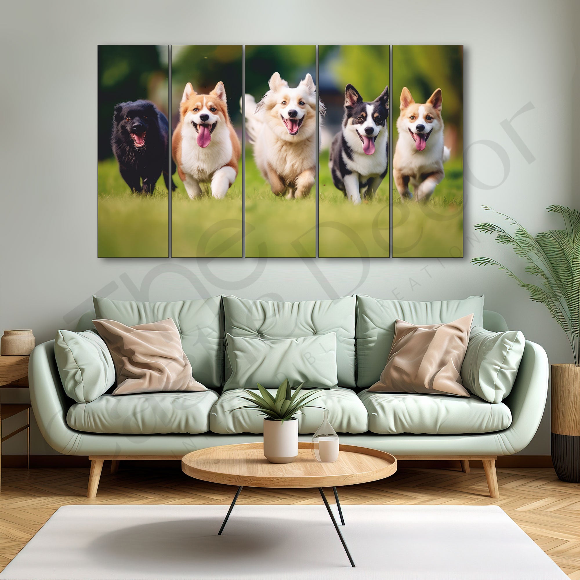 The Castle Decor 5 running Dogs Set of 5 Big Size Multiple Frames Wall Art Painting for living room,Bedroom,Drawing room,Hotels-Wooden Framed-Digital Painting