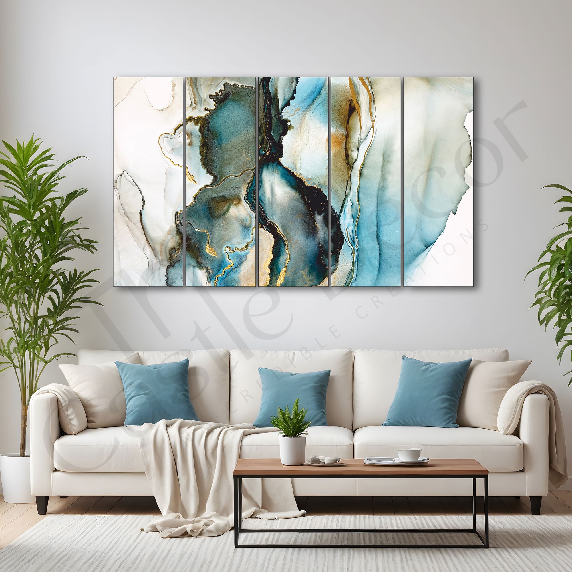 Marble Finish Painting Set of 5 for Home Decoration