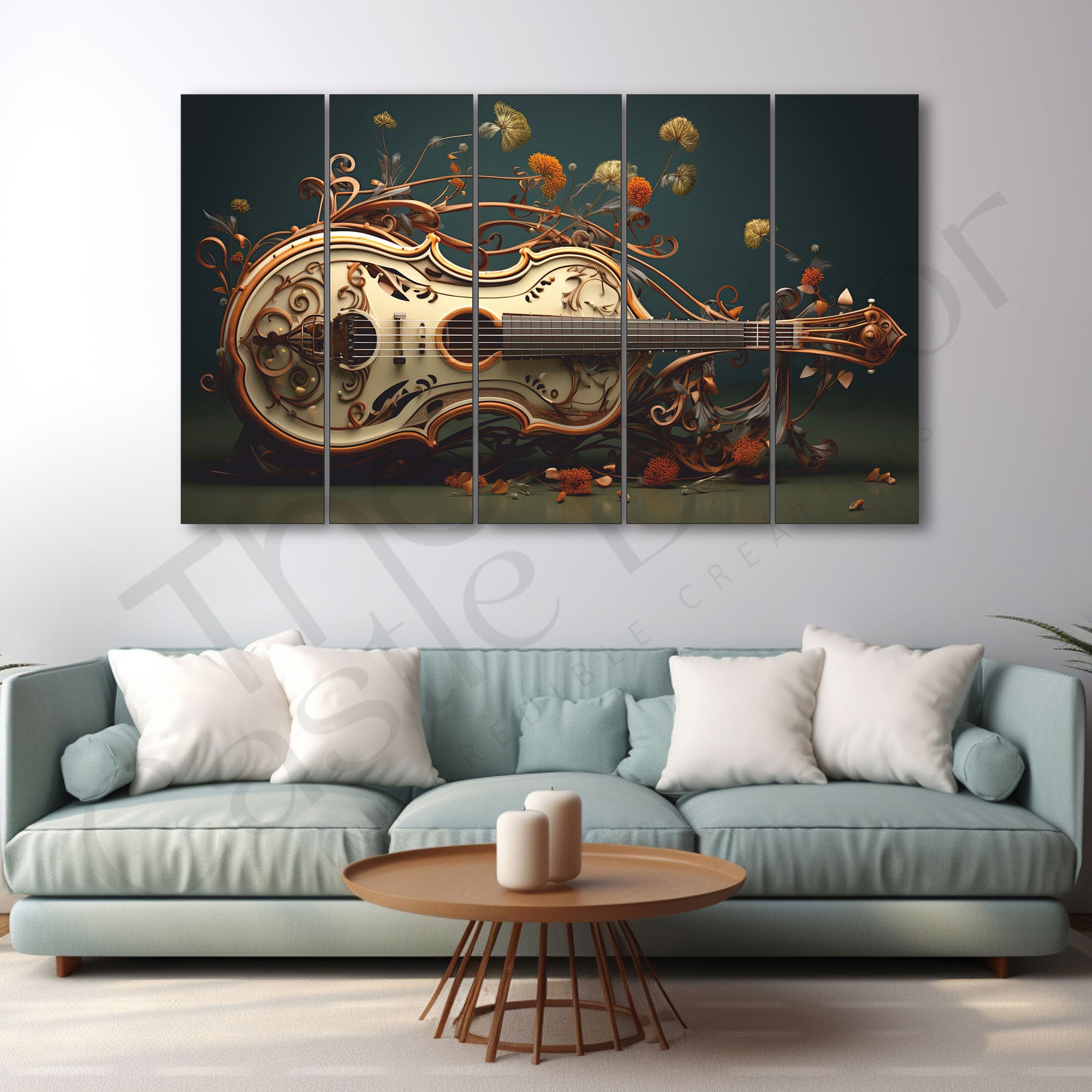 Guitar Music Art Painting Set of 5 for Home Decoration