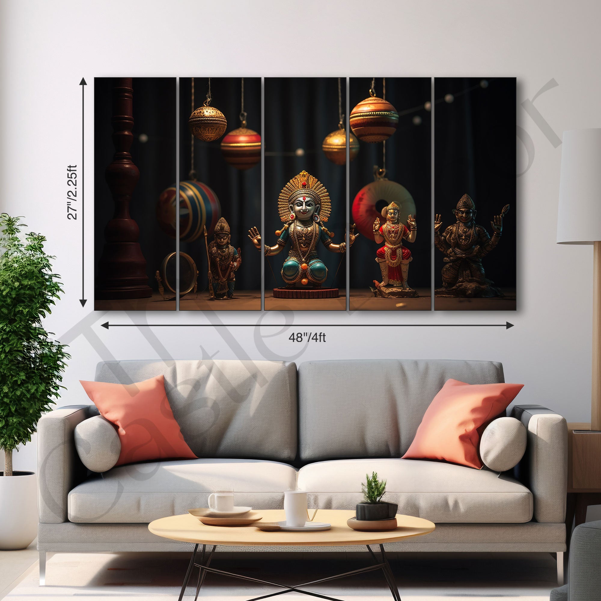 Durga Pooja Painting with frame Big Size Wall Art for living room,Bedroom,Drawing room,Hotels