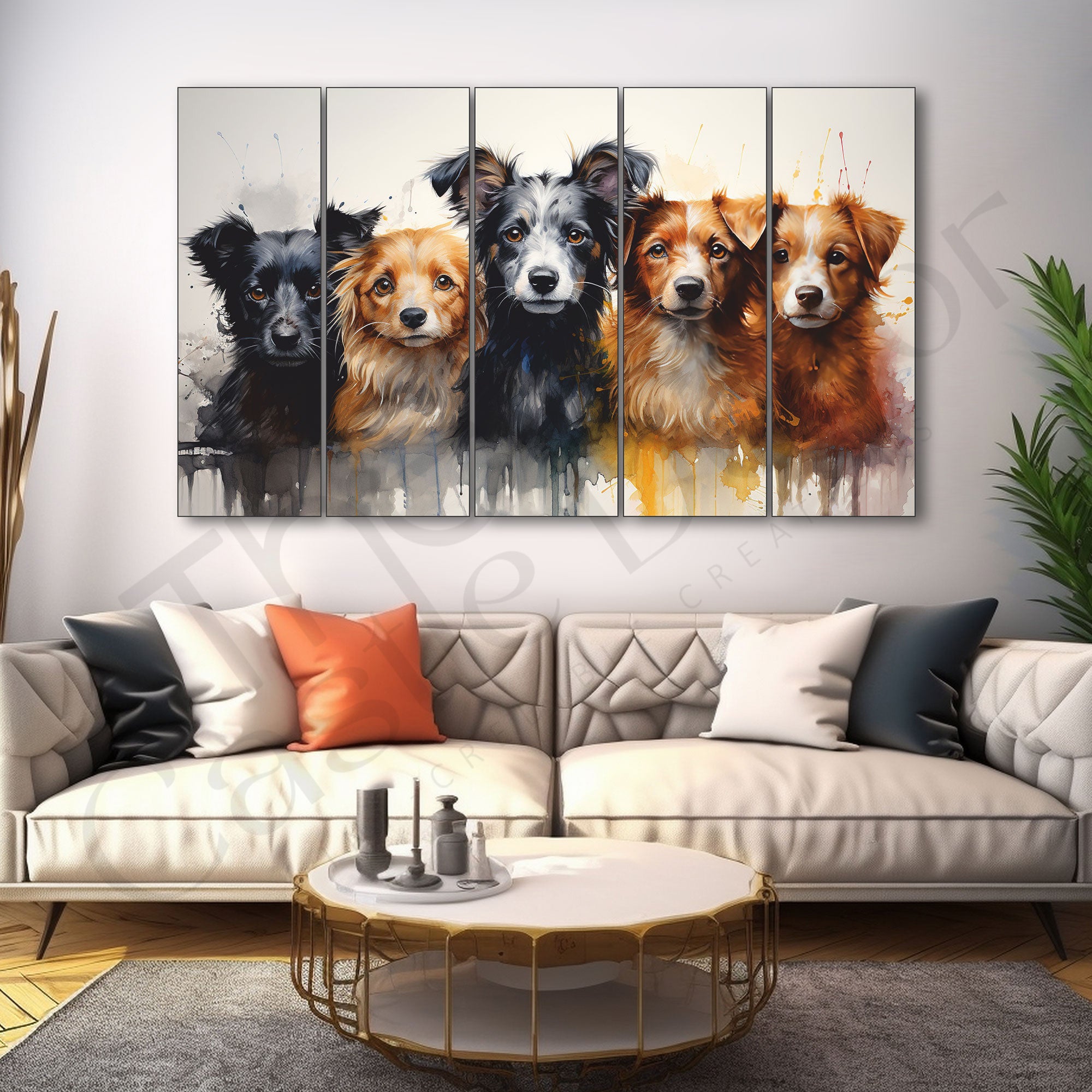 Dog Painting Set of 5 for Home Decoration