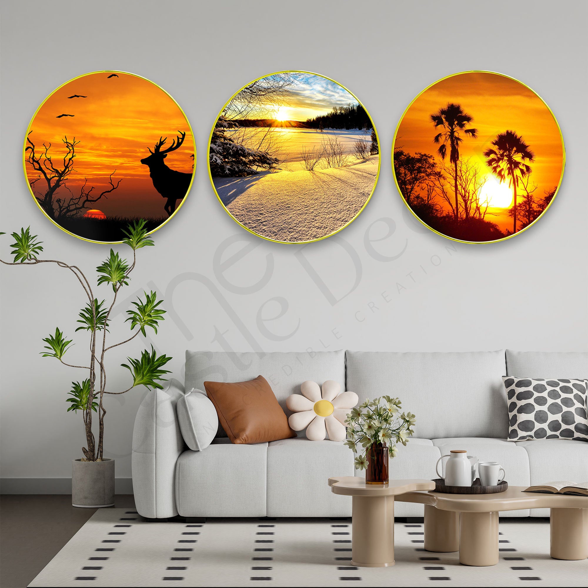 Nature Sparkle Wooden Wall Plates Set of 3 for Home Decoration Art-71