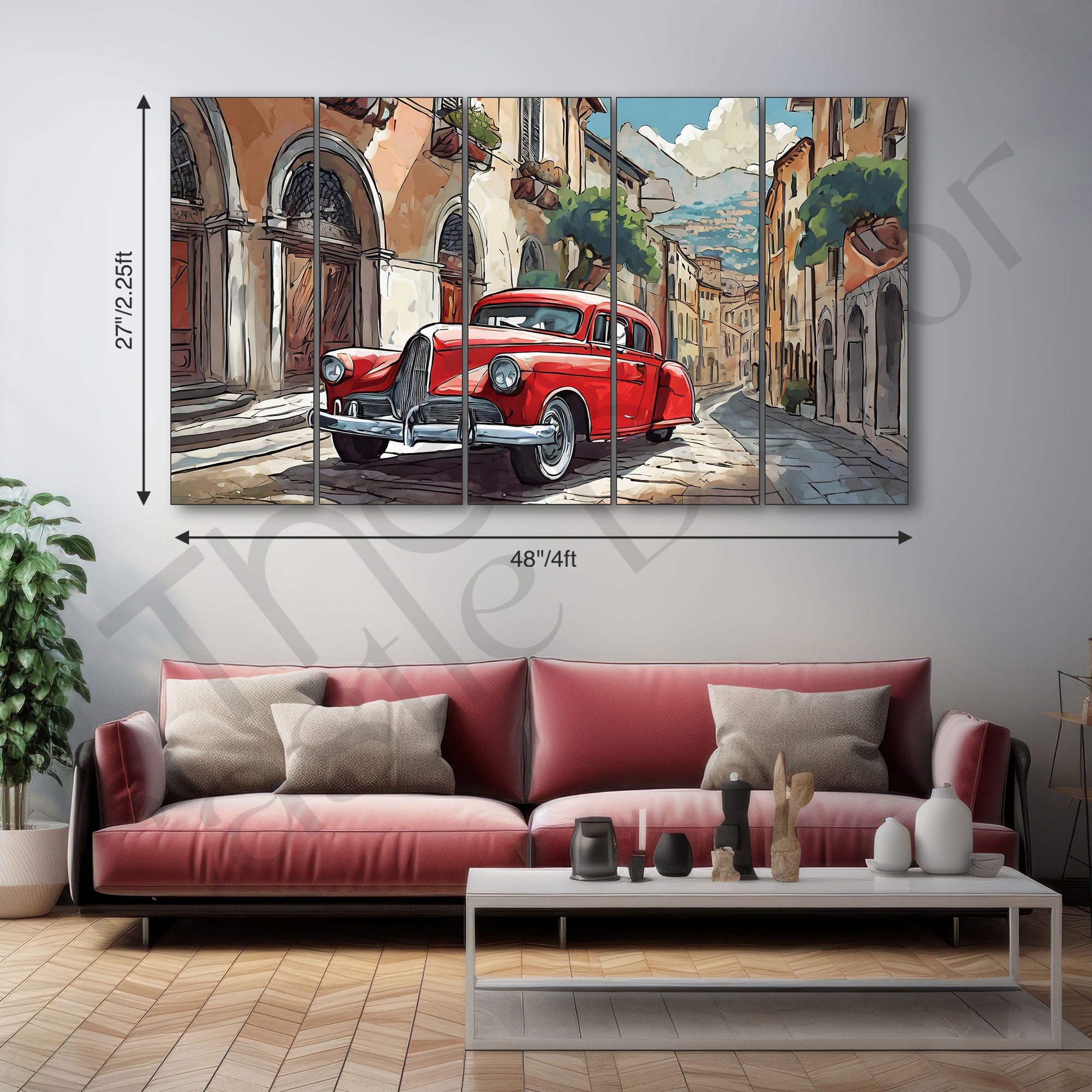 Vintage Car Painting with frame Big Size Wall Art for living room,Bedroom,Drawing room,Hotels