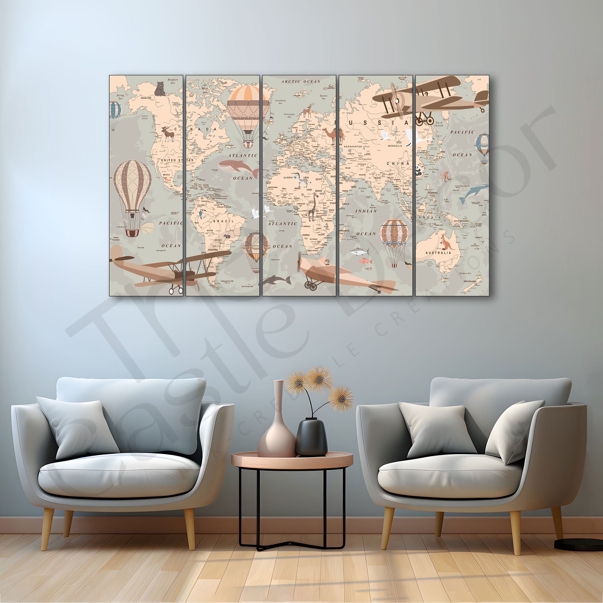 Map Painting with frame Big Size Wall Art for living room,Bedroom,Drawing room,Hotels