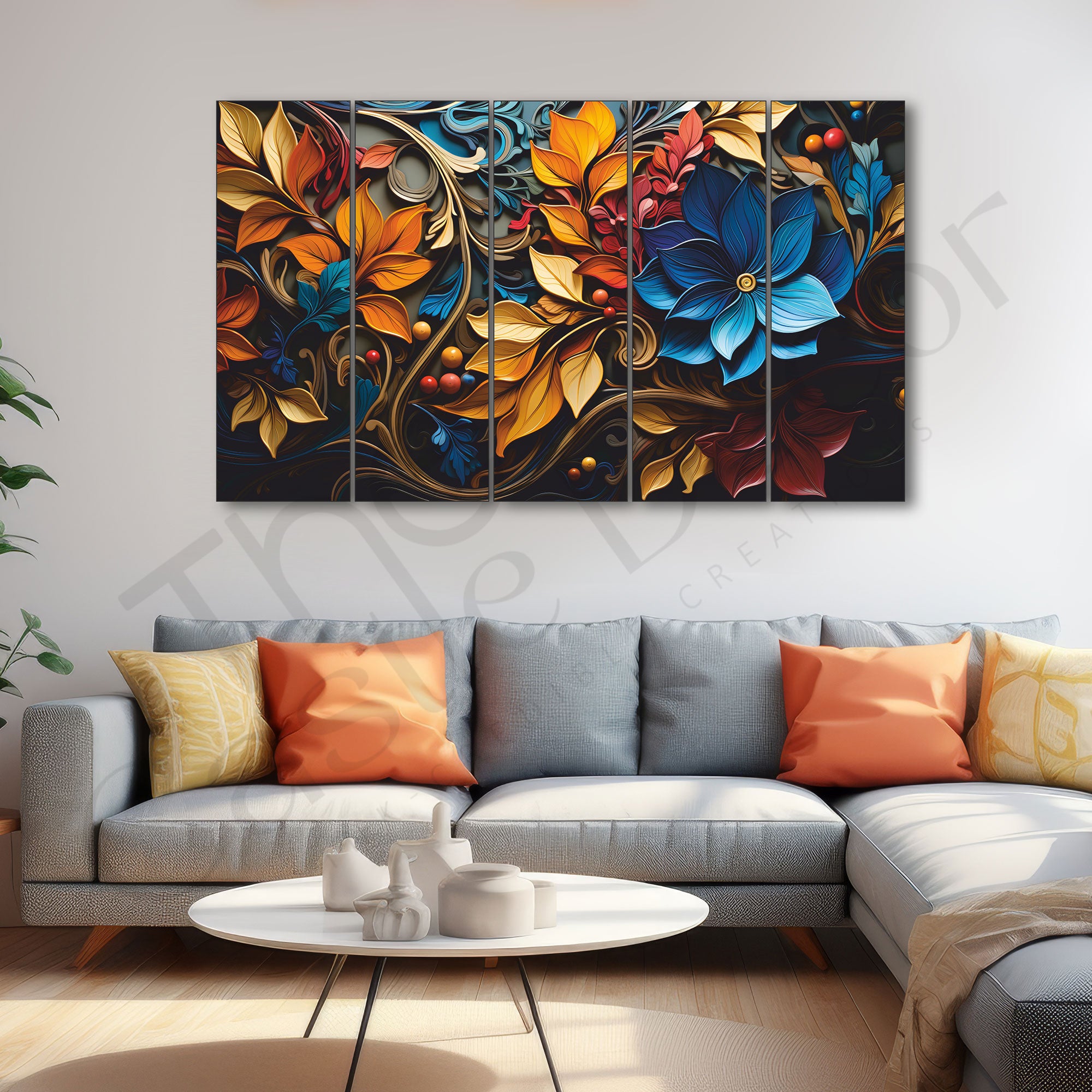 Multicolour flower Set of 5 Big Size Multiple Frames Wall Art Painting for living room,Bedroom,Drawing room,Hotels-Wooden Framed-Digital Painting