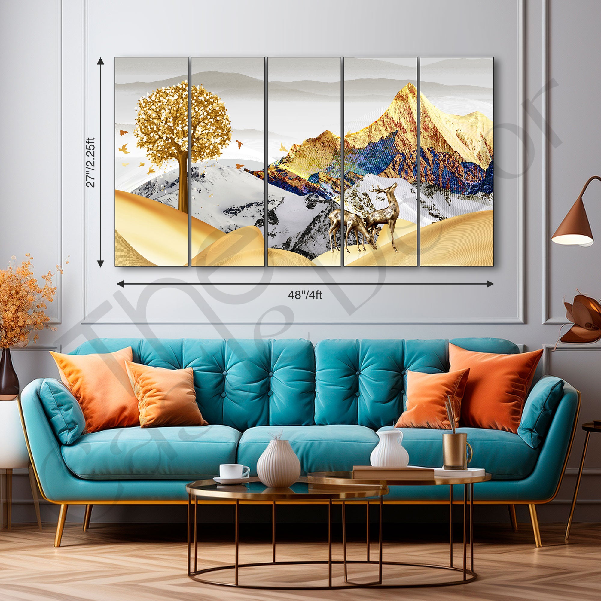 Golden Deer Painting with frame Big Size Wall Art for living room,Bedroom,Drawing room,Hotels