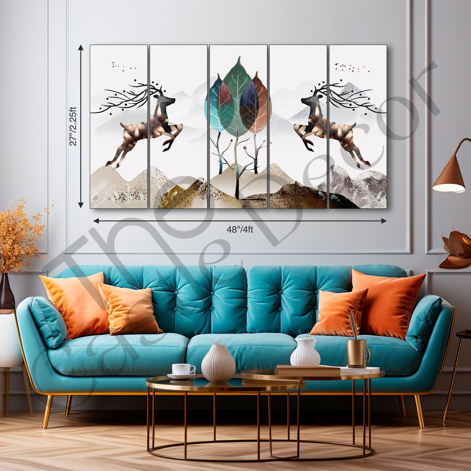 Golden Deer Painting with frame Big Size Wall Art for living room,Bedroom,Drawing room,Hotels