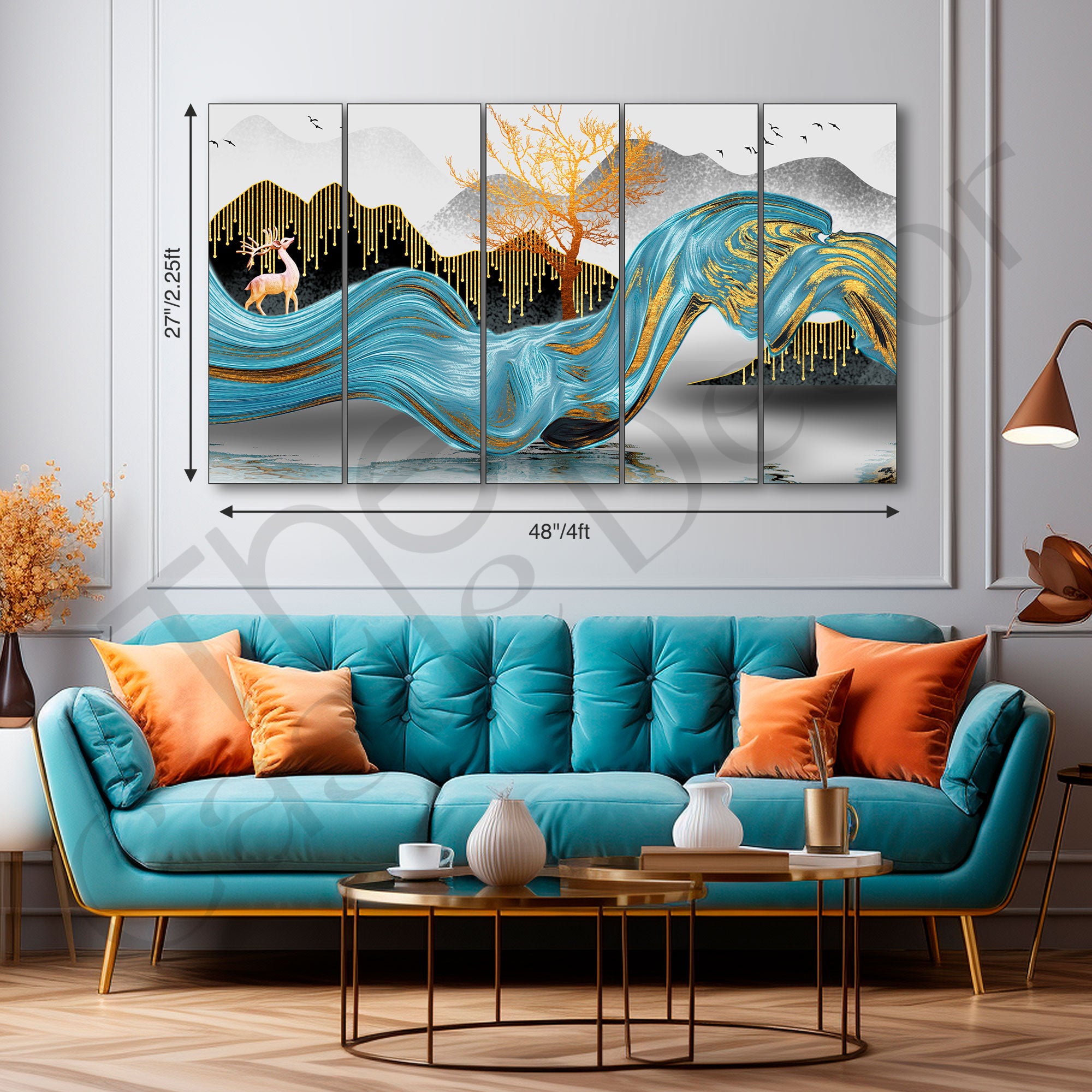 Golden Deer Painting with frame Big Size Wall Art for living room,Bedroom,Drawing room,Hotels