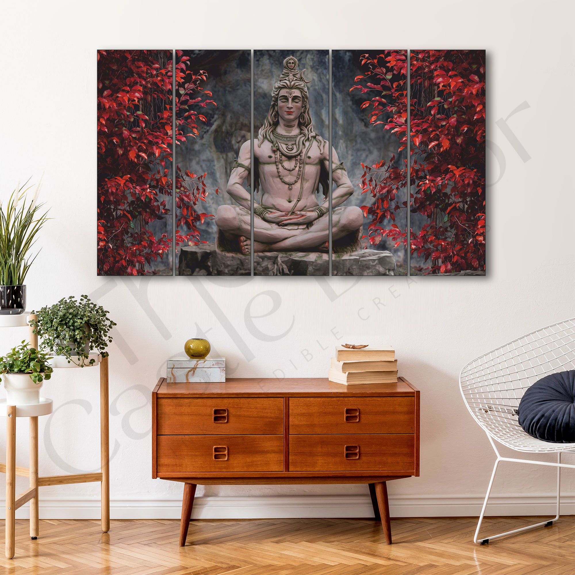 Lord Shiva Meditating Painting Set of 5 for Home Decoration