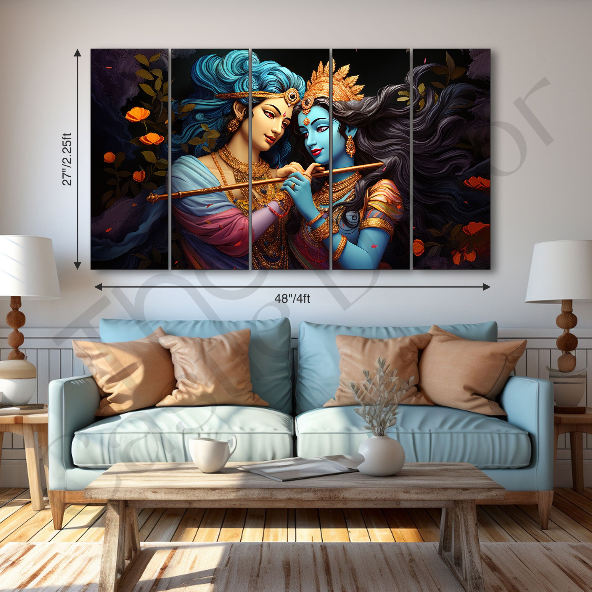 Radha Krishna Painting with frame Big Size Wall Art for living room,Bedroom,Drawing room,Hotels