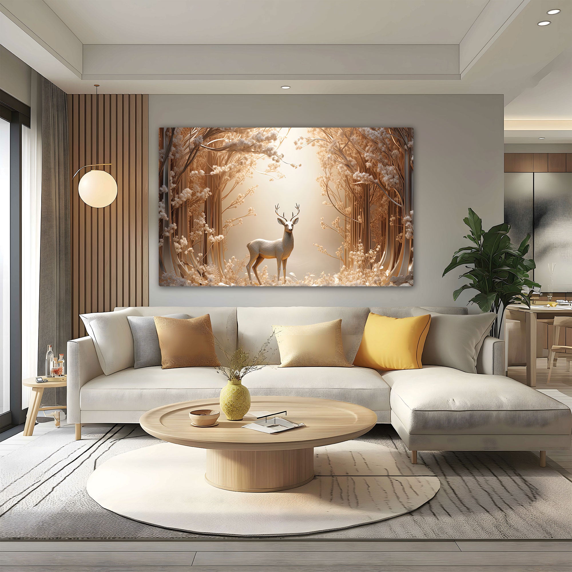 White Golden deer Canvas painting with frame Big Size Wall Art for living room,Bedroom,Drawing room,Hotels