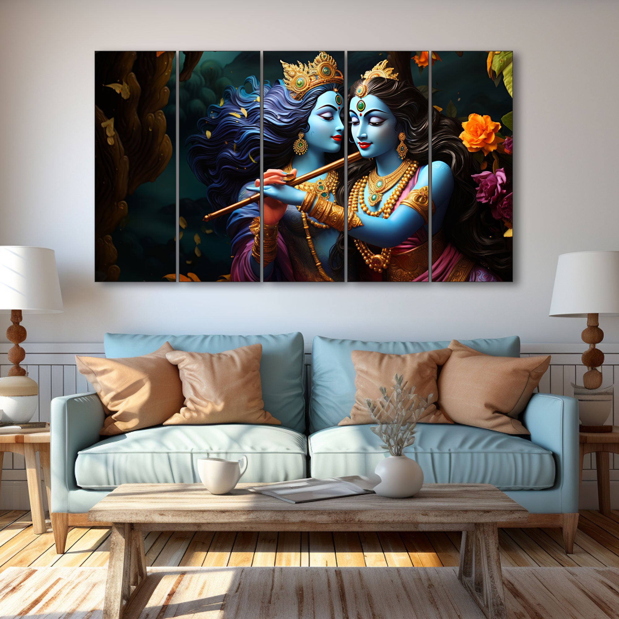 Radha Krishna Painting with frame Big Size Wall Art for living room,Bedroom,Drawing room,Hotels
