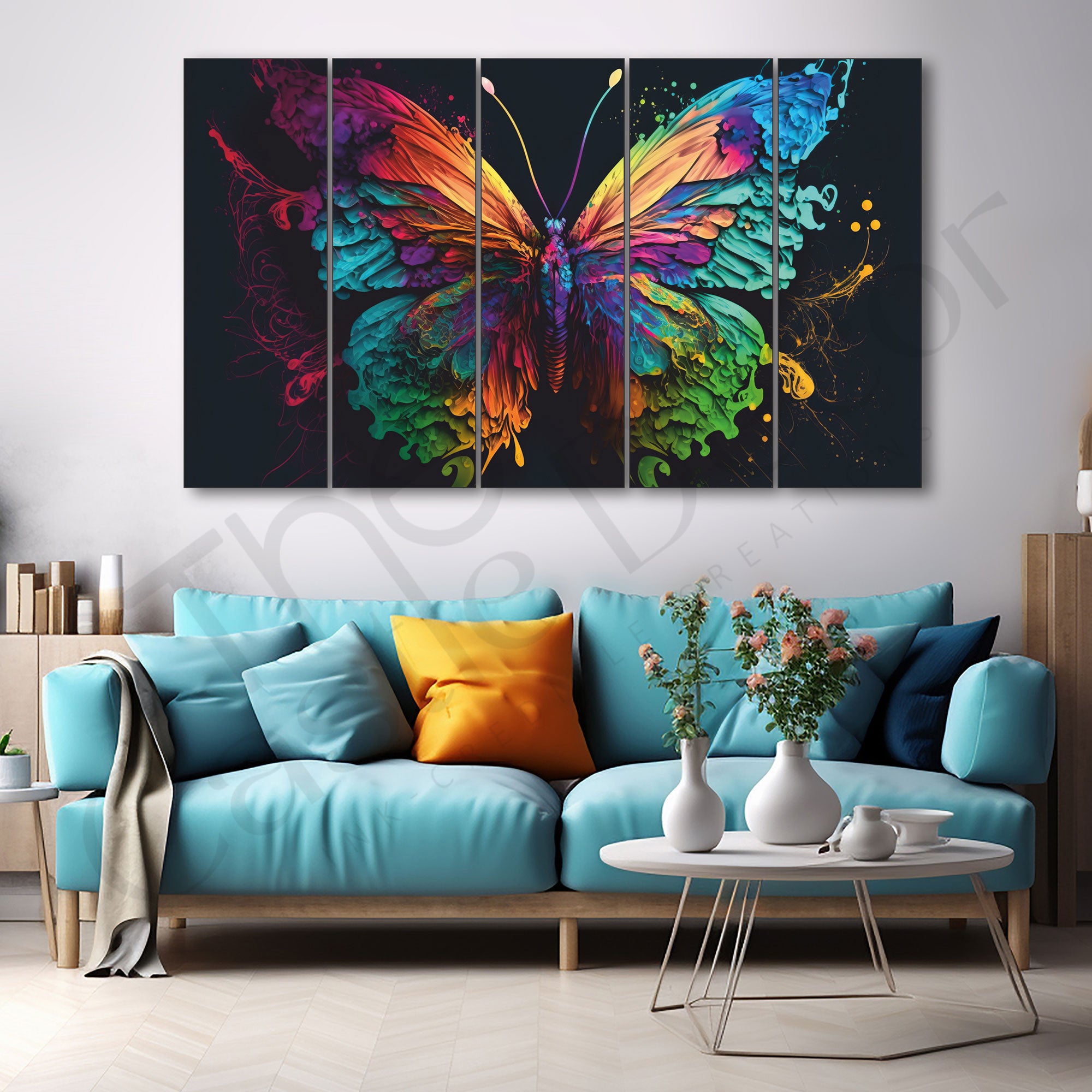 Multicolor Butterfly Painting Set of 5 for Home Decoration