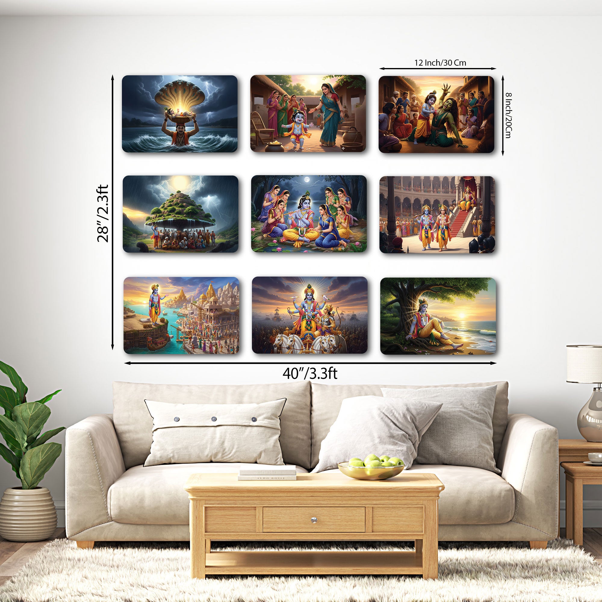 Radha Krishna Wall Plates – Set of 9 Round Decorative Spiritual Art Pieces for Home & Prayer Room