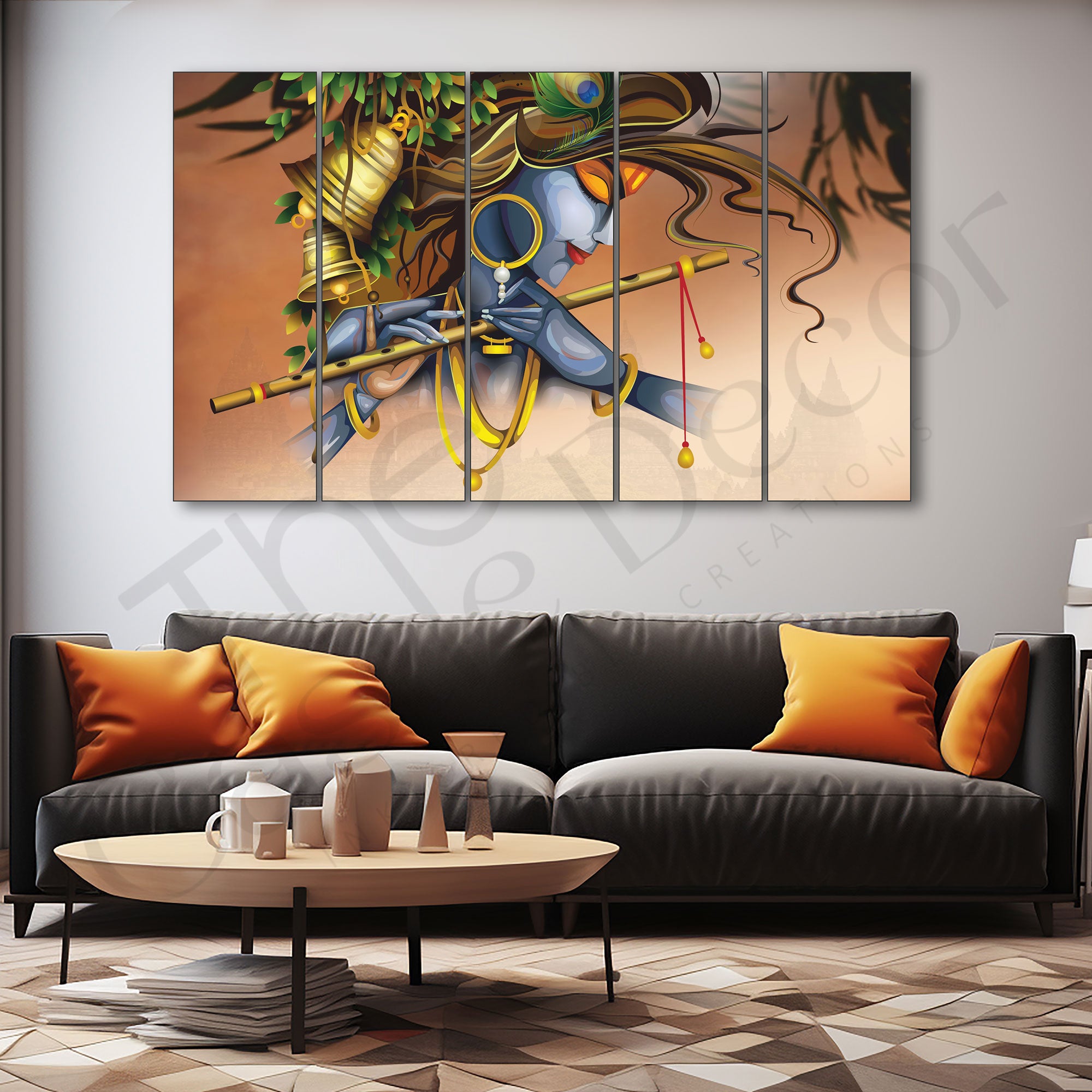 Krishna Flute Painting Set of 5 for Home Decoration