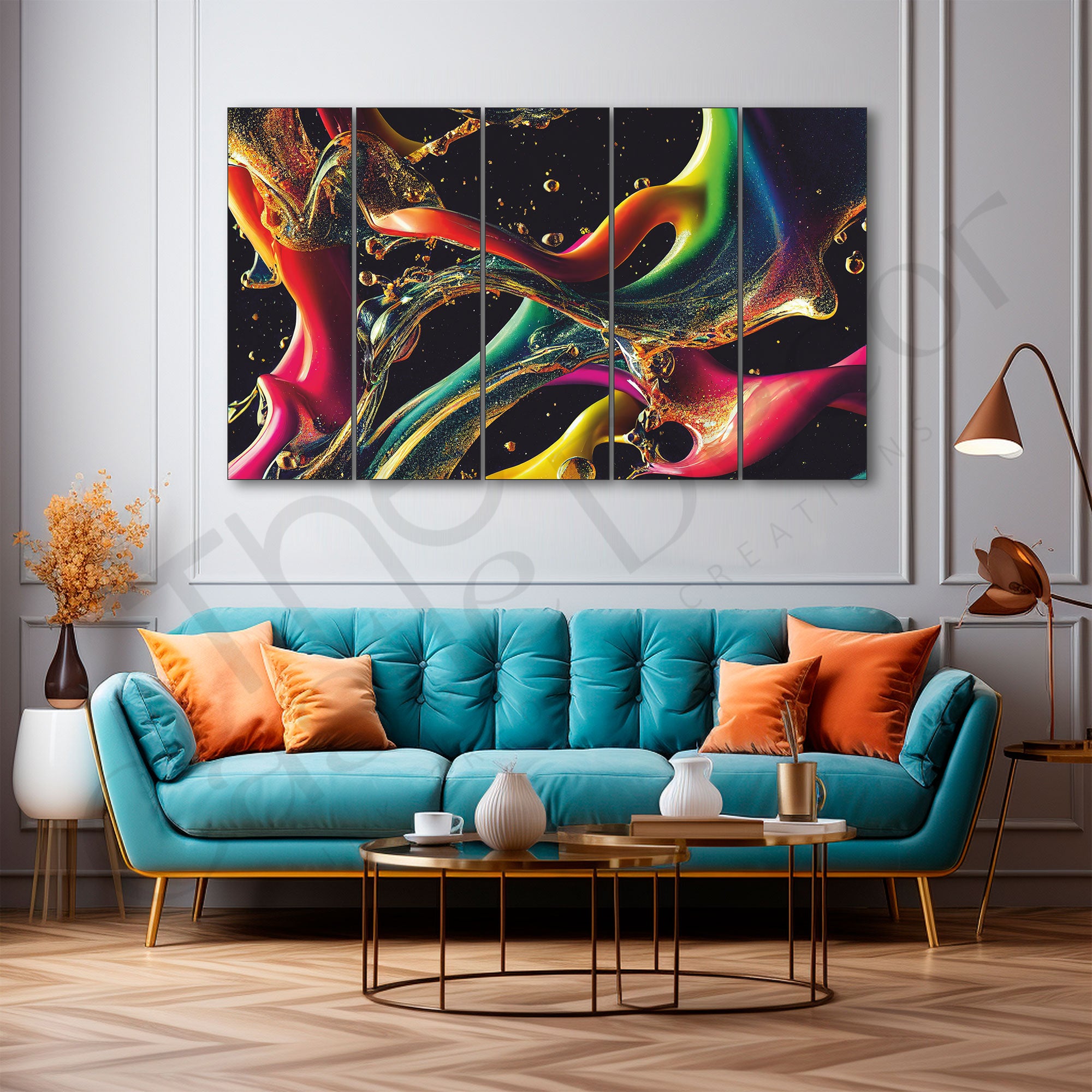 Multicolour Abstract Painting Set of 5 for Home Decoration