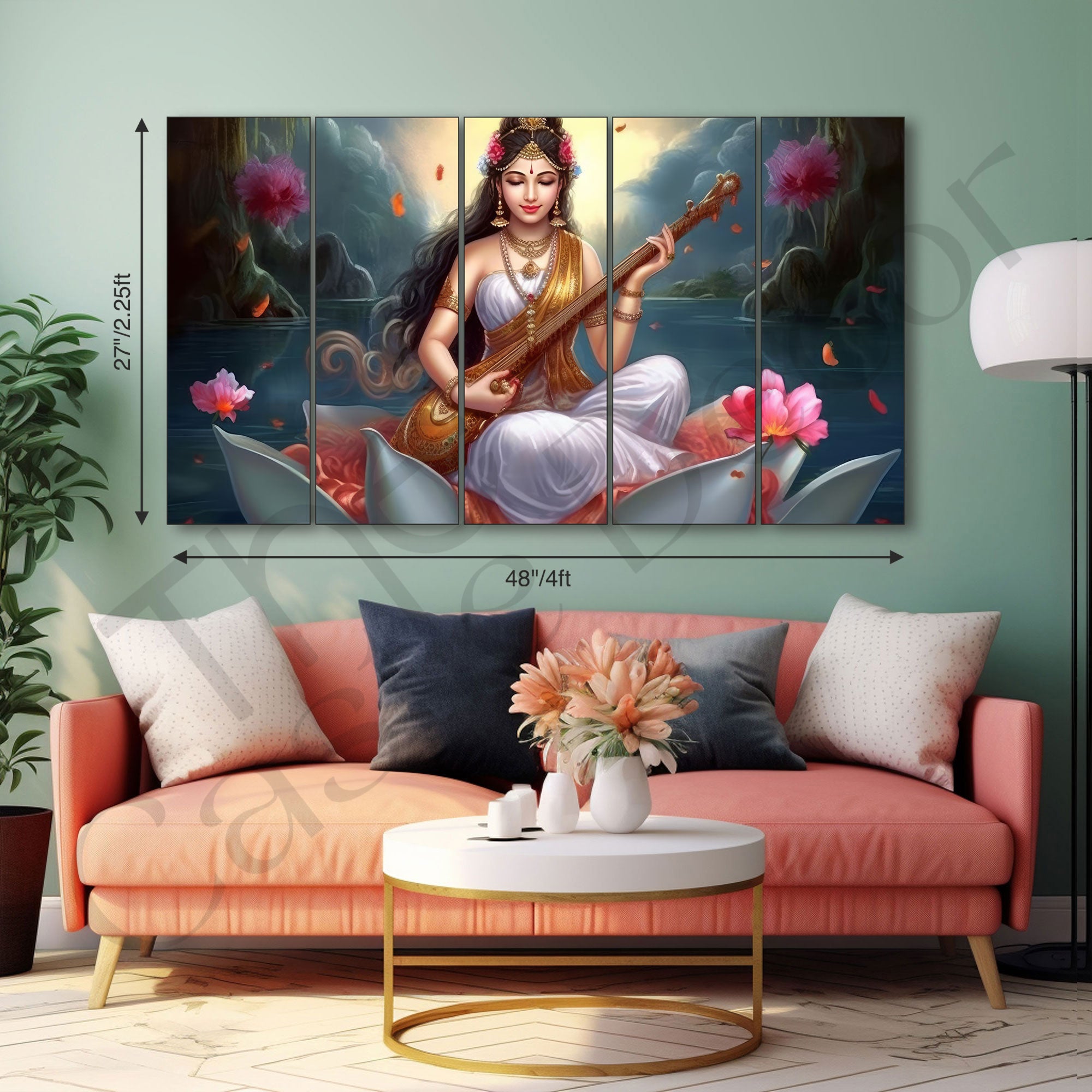 Goddess Saraswati ji Painting with frame Big Size Wall Art for living room,Bedroom,Drawing room,Hotels