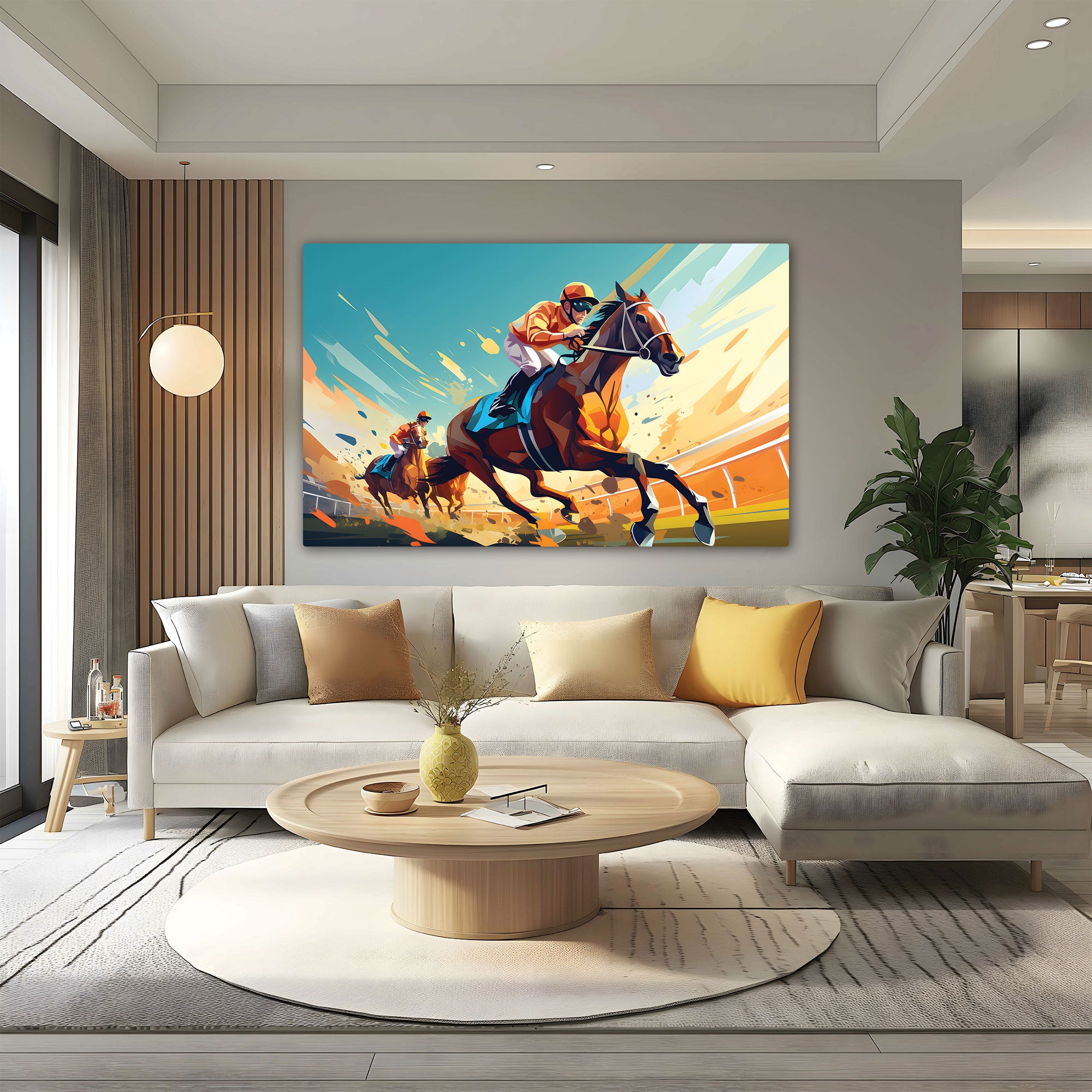Horse racing Abstract Canvas painting with frame Big Size Wall Art for living room,Bedroom,Drawing room,Hotels