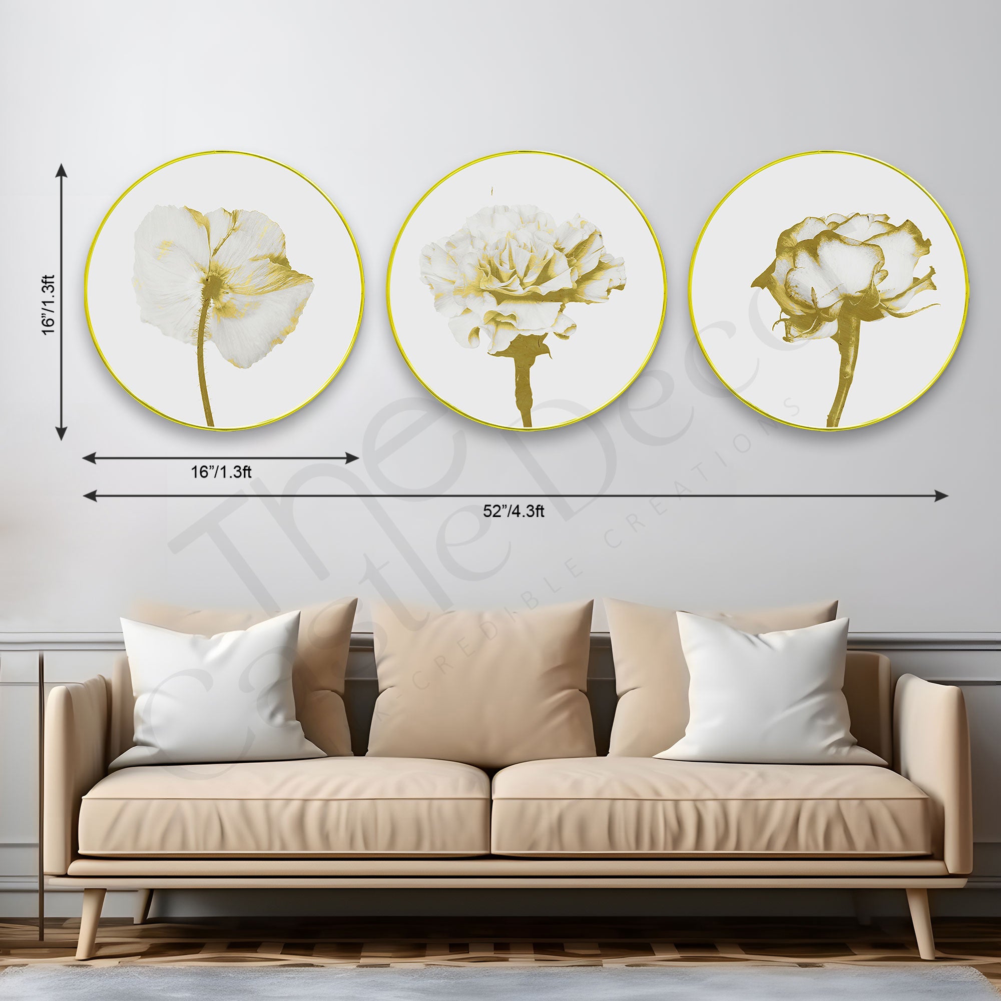 Flowers Sparkle Wooden Wall Plates Set of 3 for Home Decoration Art-60