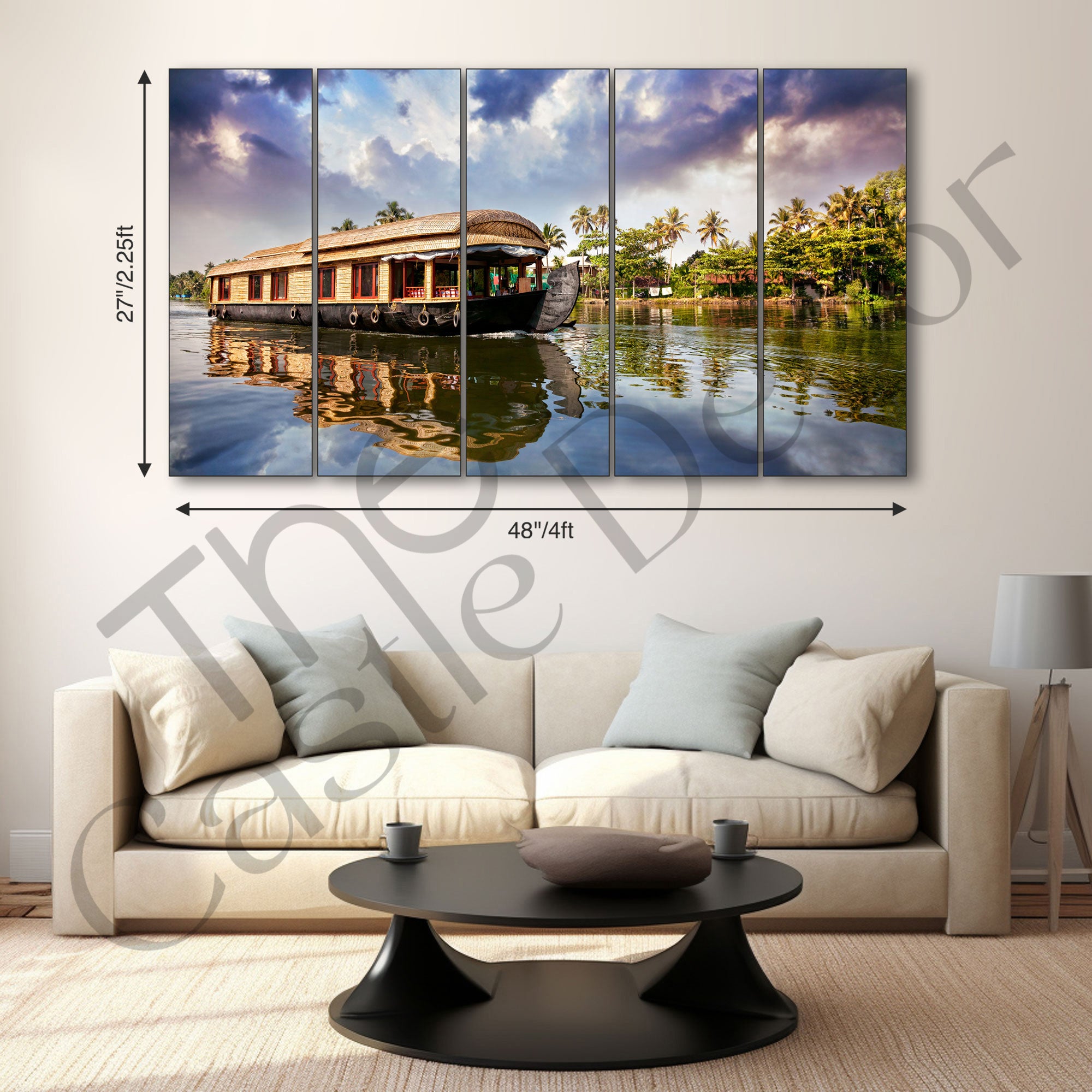 Kerala Boat Painting with frame Big Size Wall Art for living room,Bedroom,Drawing room,Hotels