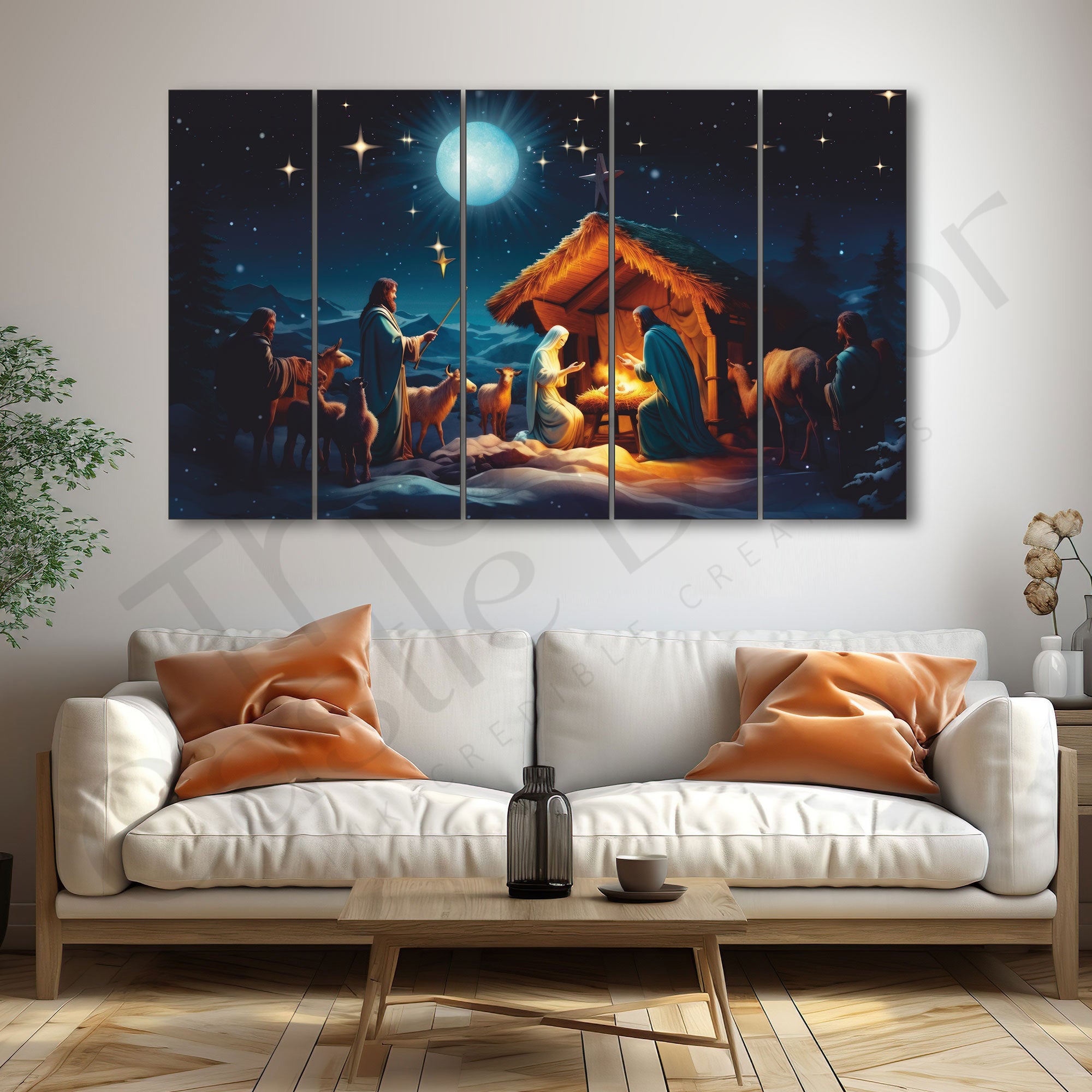 Jesus Baby Birth Painting Set of 5 for Home Decoration 27x48"