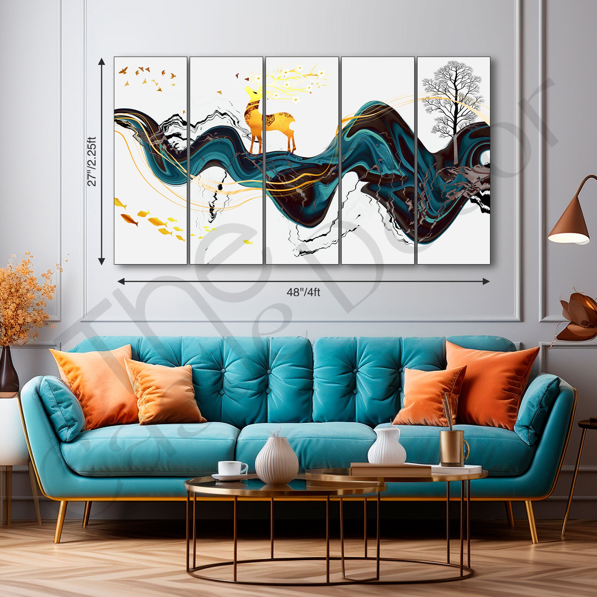 Golden Deer Painting with frame Big Size Wall Art for living room,Bedroom,Drawing room,Hotels