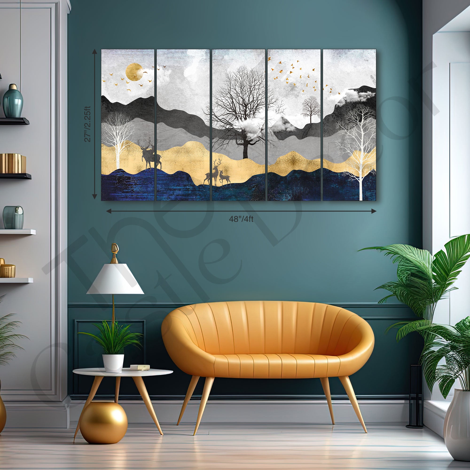 Golden Deer Painting with frame Big Size Wall Art for living room,Bedroom,Drawing room,Hotels
