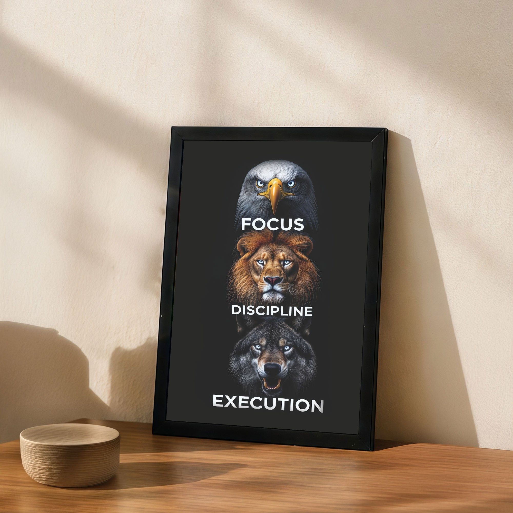 The Castle Decor Focus Discipline Execution Wall Art | Motivational Animal Poster for Office & Home Decor