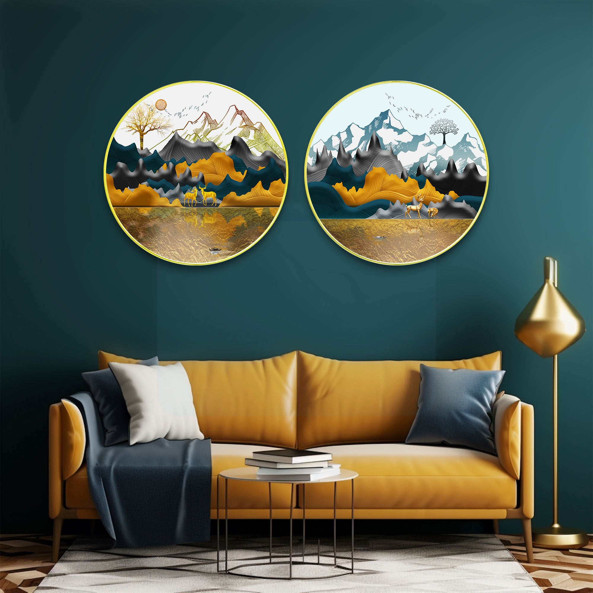 Deer Sparkle Wooden Wall Plates Set of 2 for Home Decoration Art-35