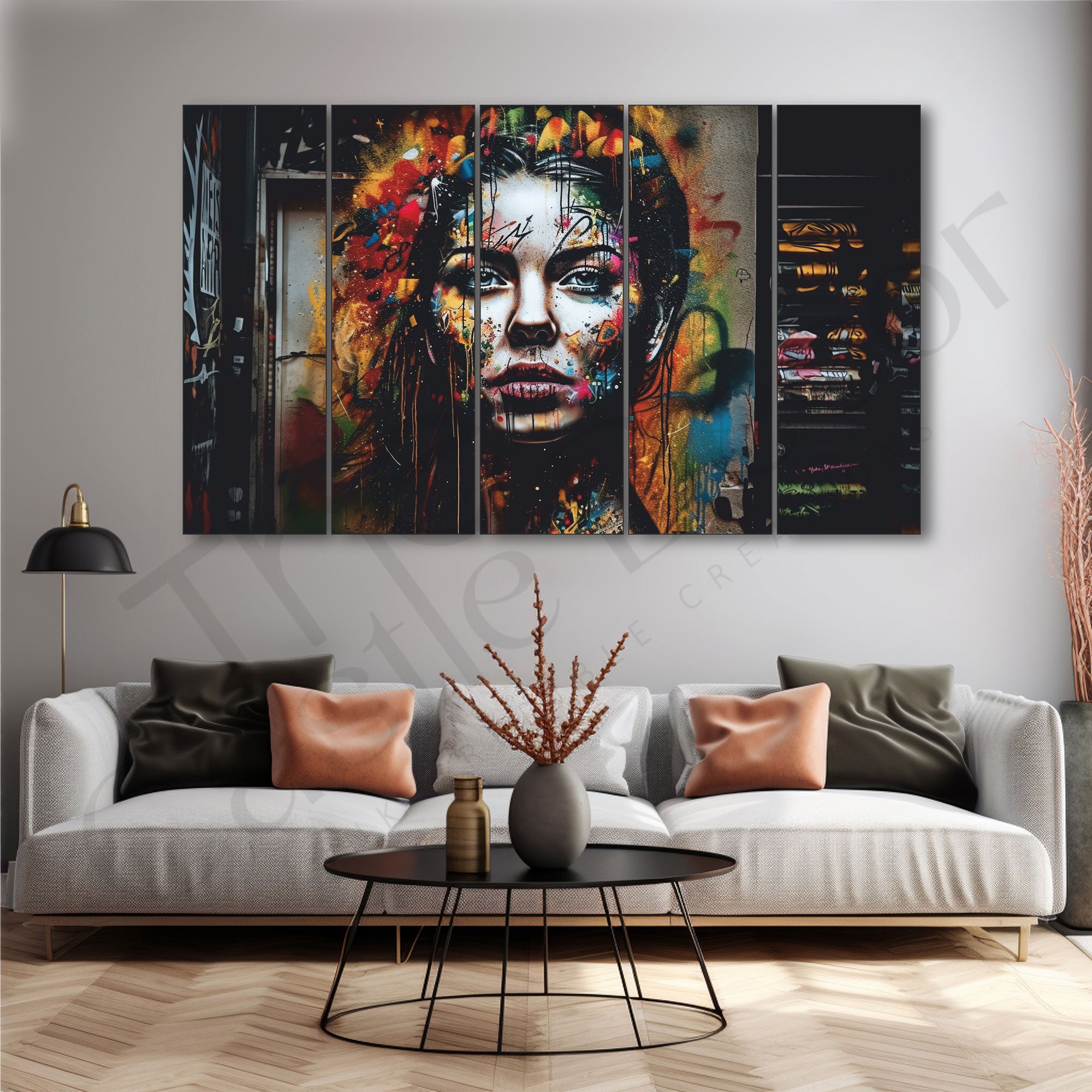 Modern Abstract Émotions urbaines Art Set of 5 Big Size Multiple Frames Wall Art Painting for living room,Bedroom,Drawing room,Hotels-Wooden Framed-Digital Painting