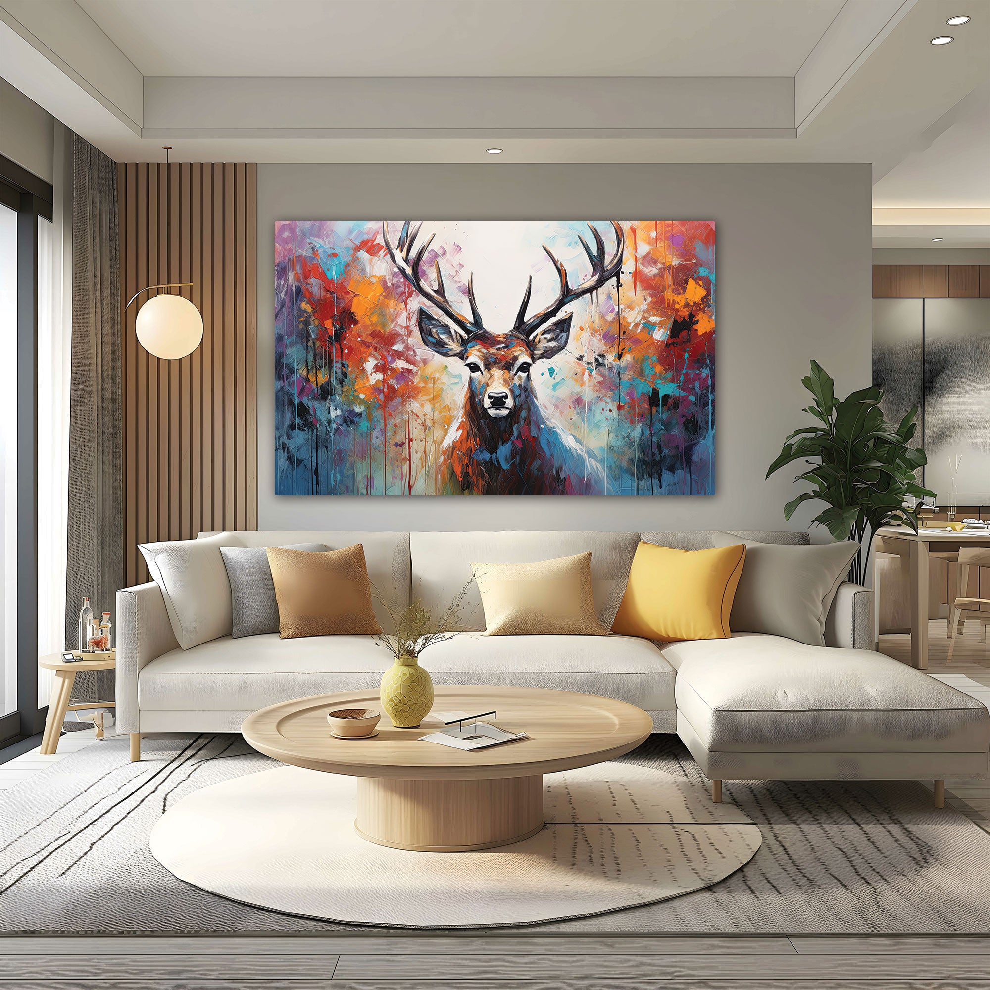 Deer Abstract Canvas painting with frame Big Size Wall Art for living room,Bedroom,Drawing room,Hotels