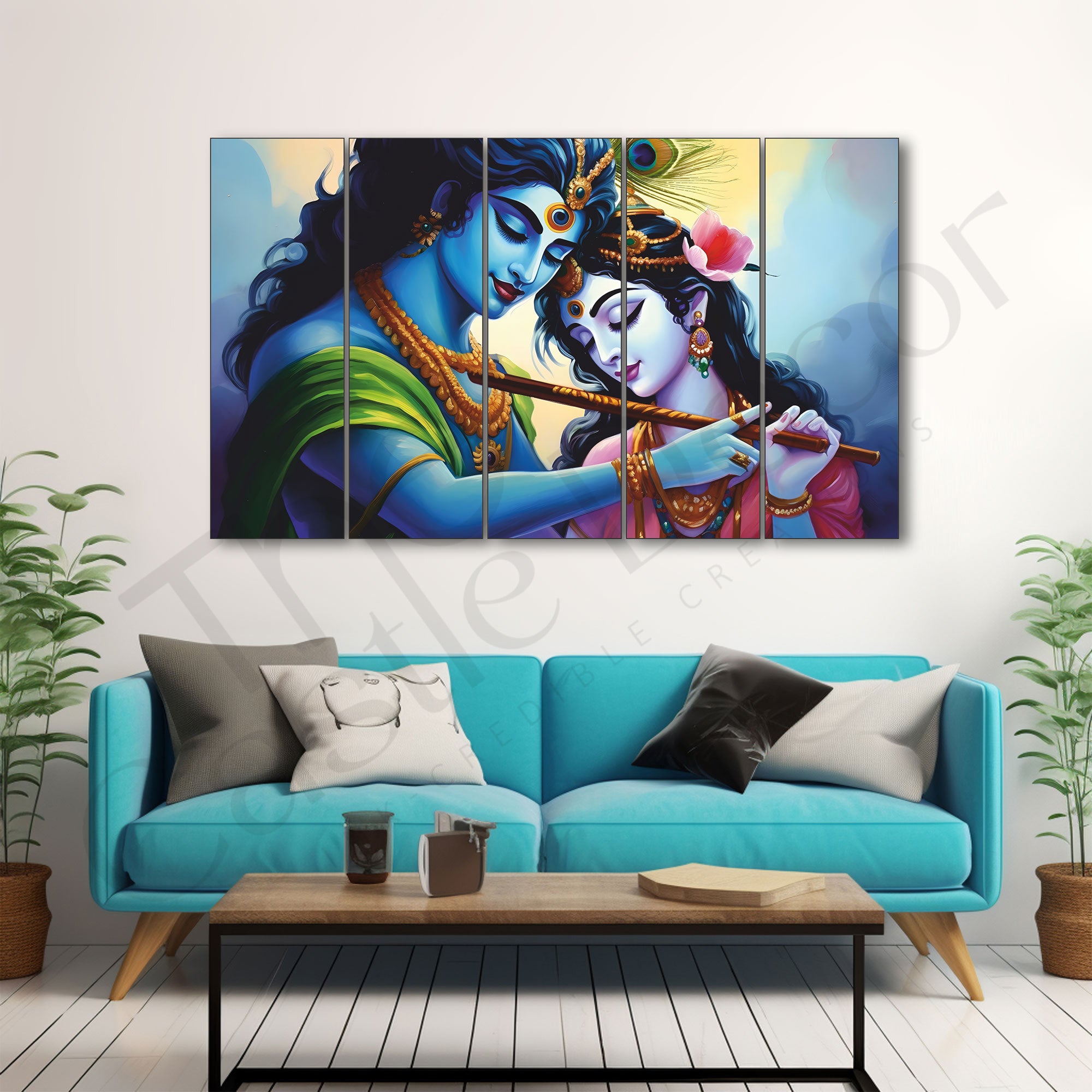 Radha Krishna Flute Painting Set of 5 for Home Decoration
