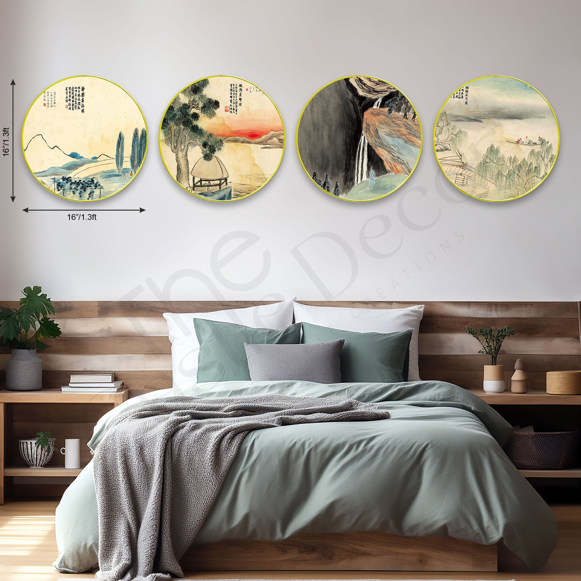 Abstract Sparkle Wooden Wall Plates Set of 4 for Home Decoration Art-74