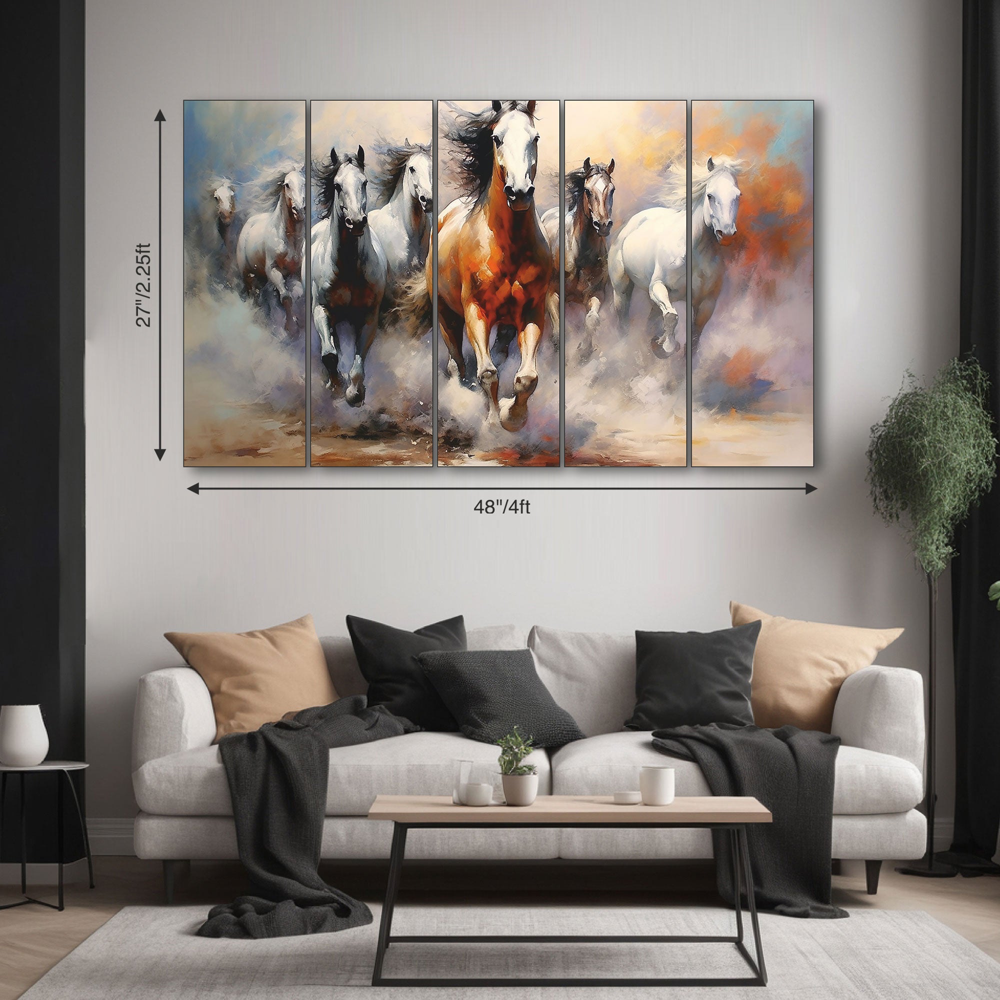 7 Vaastu Running Horses Painting with frame Big Size Wall Art for living room,Bedroom,Drawing room,Hotels
