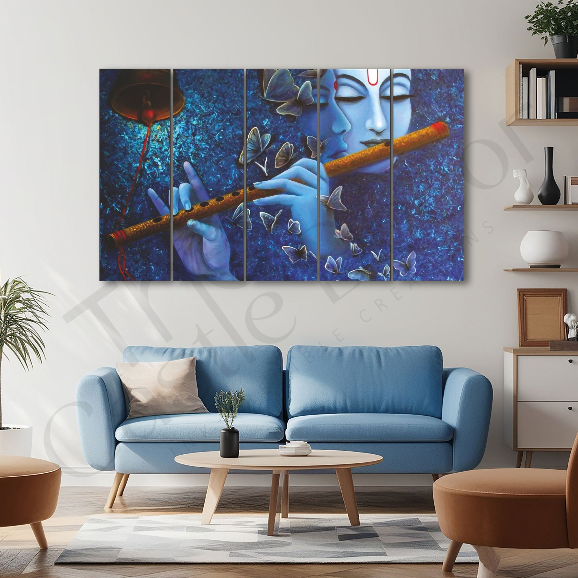 Radha krishnaa Set of 5 Big Size Multiple Frames Wall Art Painting for living room,Bedroom,Drawing room,Hotels-Wooden Framed-Digital Painting