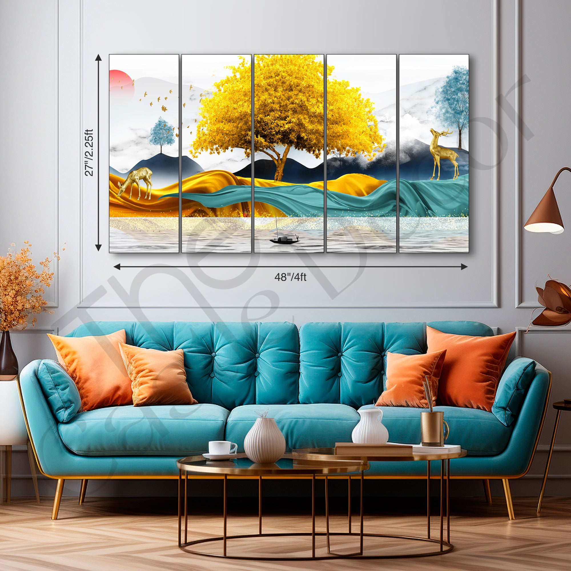 Golden Deer Painting with frame Big Size Wall Art for living room,Bedroom,Drawing room,Hotels