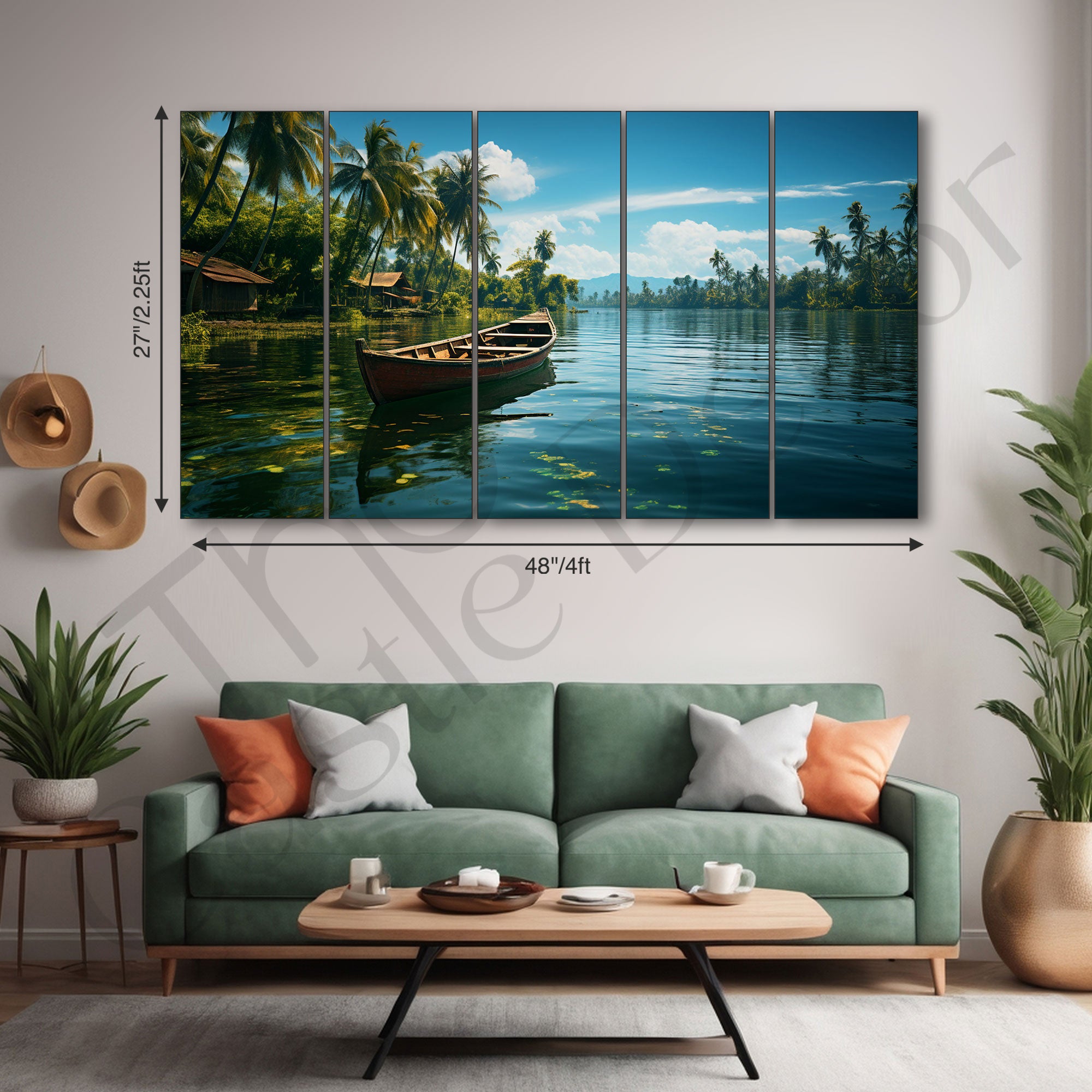 Kerala Boat Painting with frame Big Size Wall Art for living room,Bedroom,Drawing room,Hotels