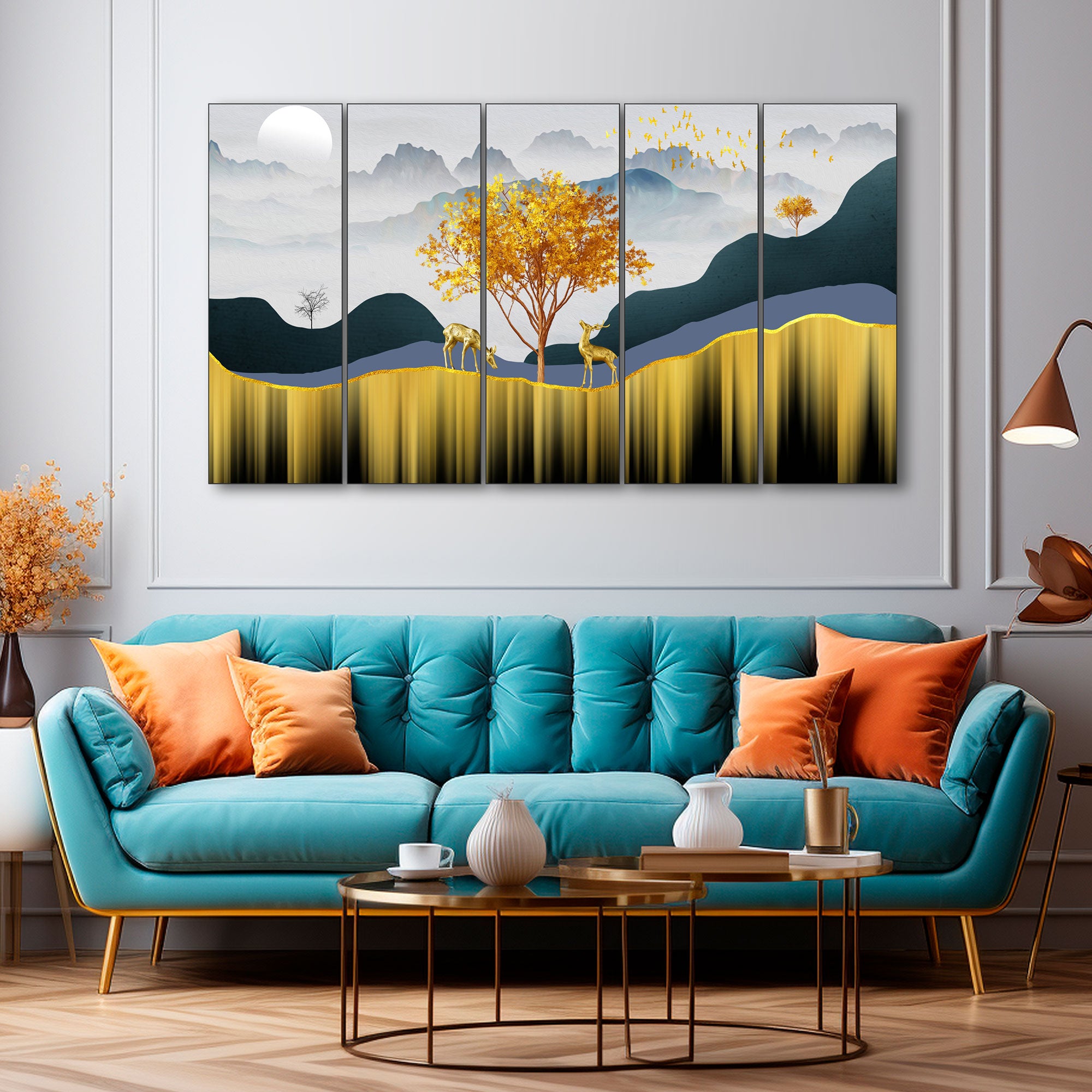 Golden Deer Painting with frame Big Size Wall Art for living room,Bedroom,Drawing room,Hotels