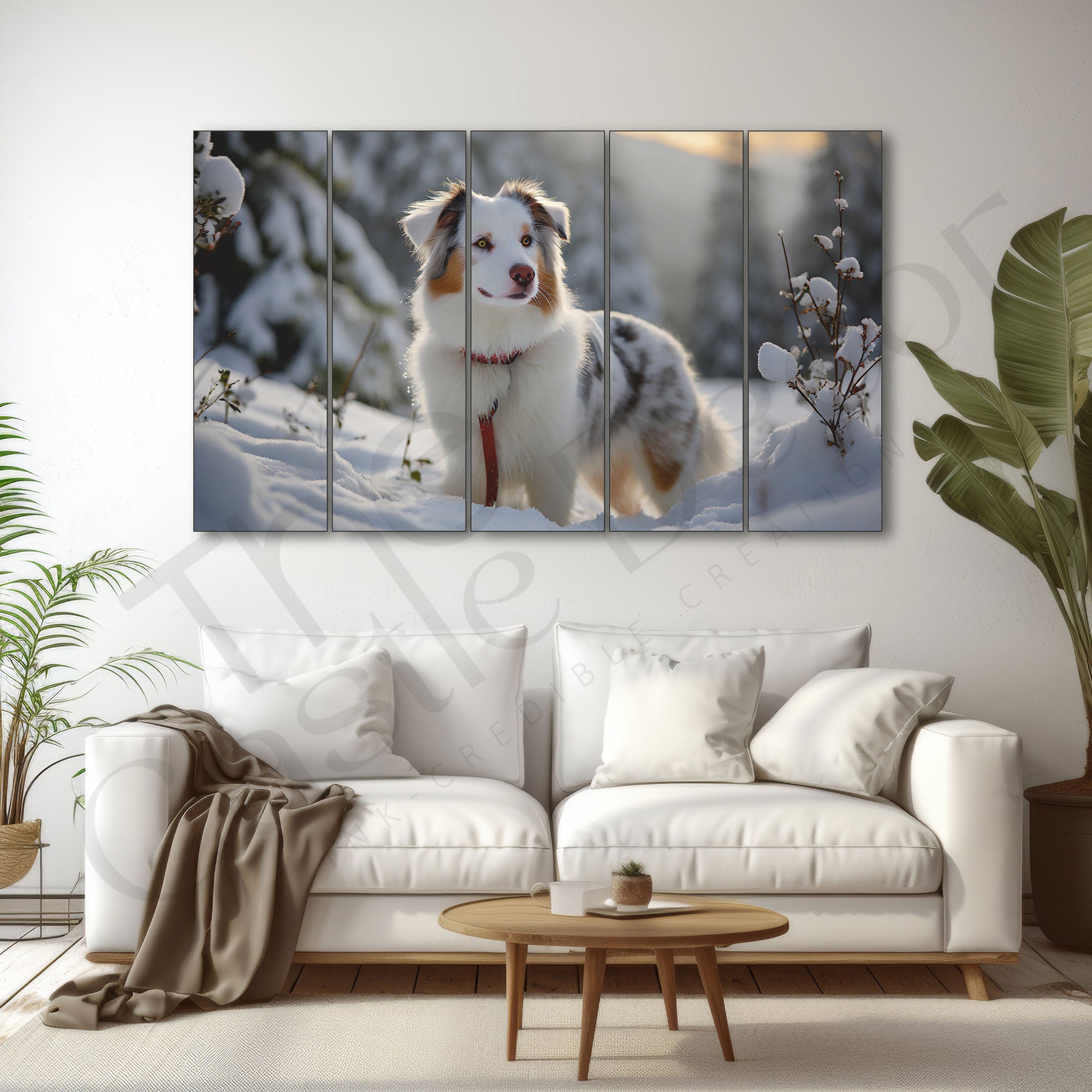 Snow Dog Painting Set of 5 for Home Decoration