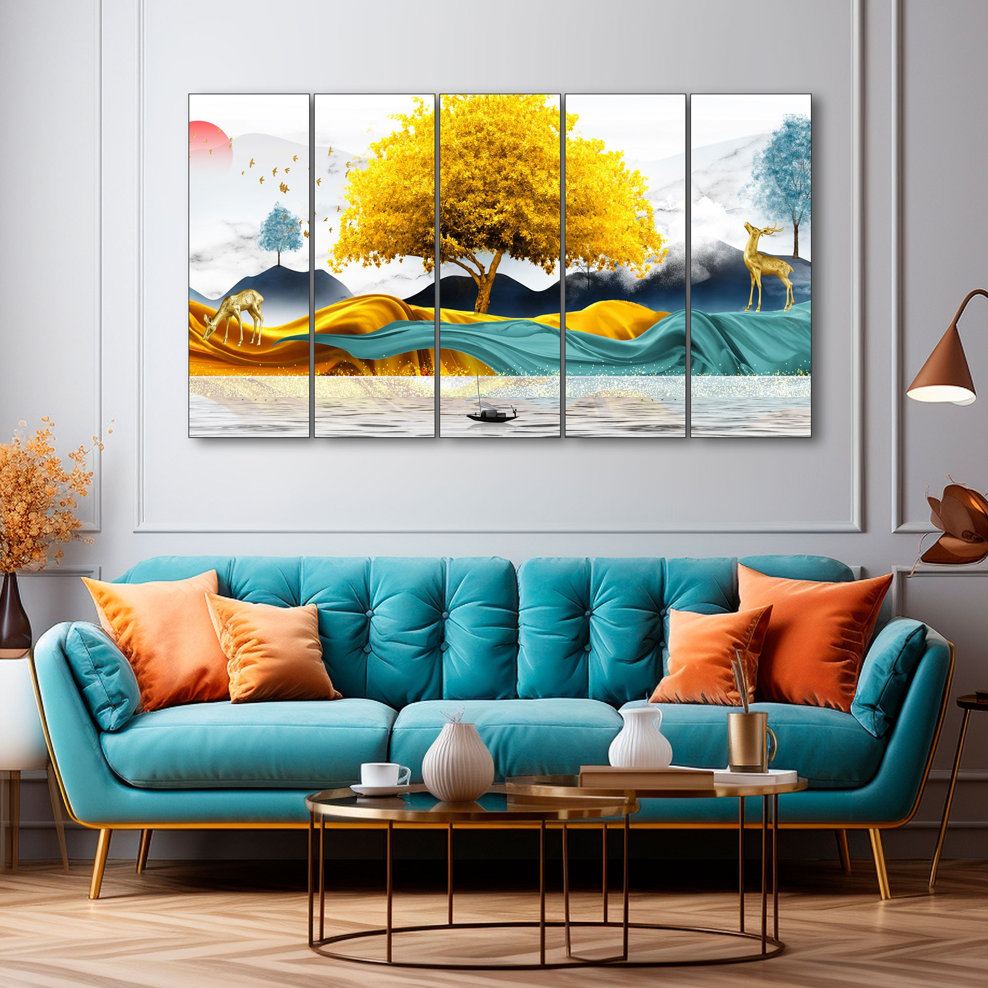 Golden Deer Painting with frame Big Size Wall Art for living room,Bedroom,Drawing room,Hotels
