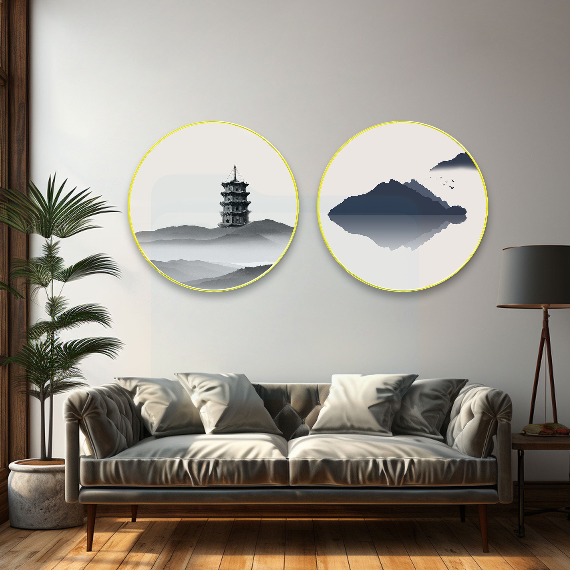 Abstract Sparkle Wooden Wall Plates Set of 2 for Home Decoration Art-42